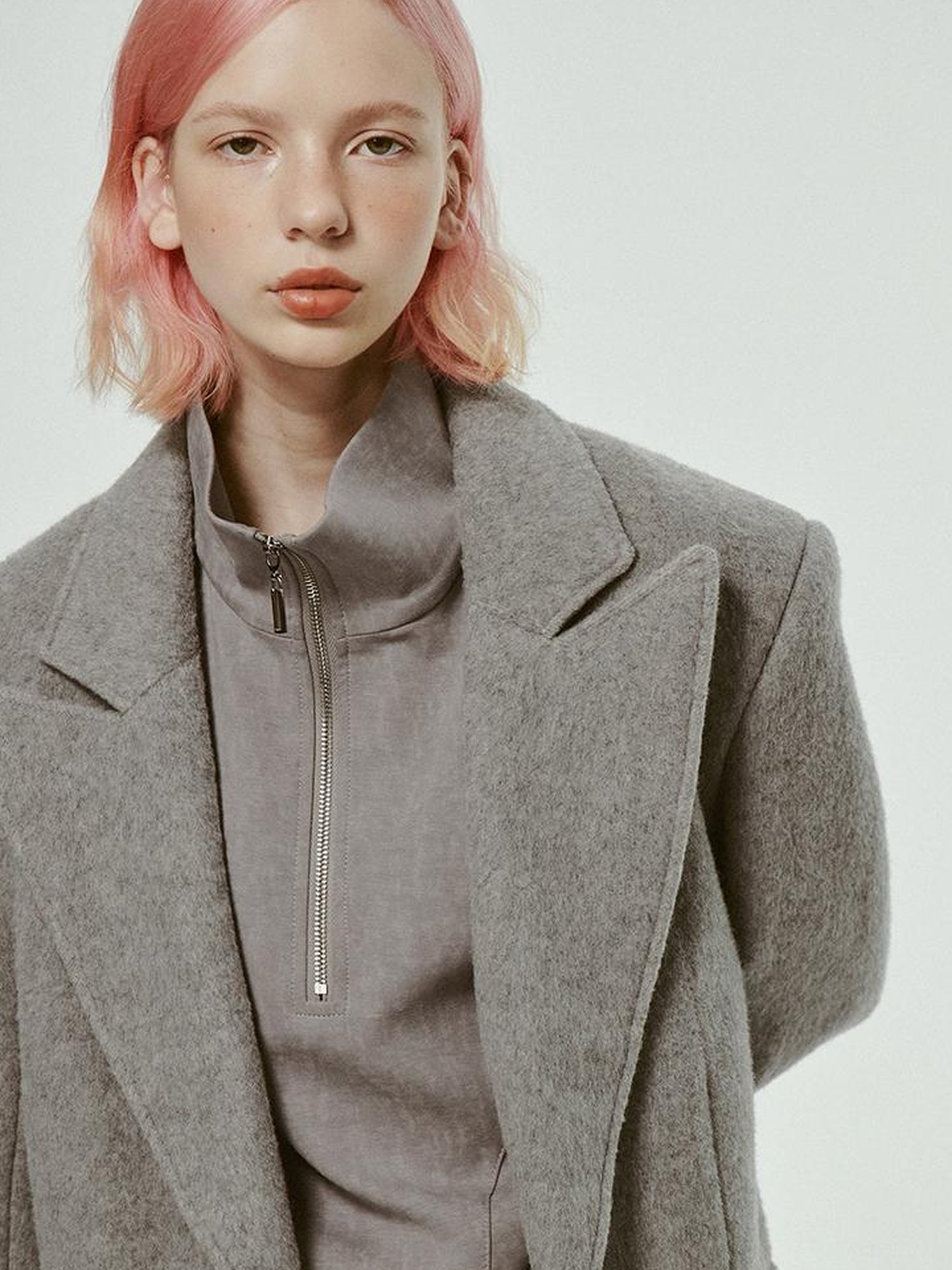 FUSSED 23aw Wool Blend Fleck Grey Notched Collar Cropped Blazer