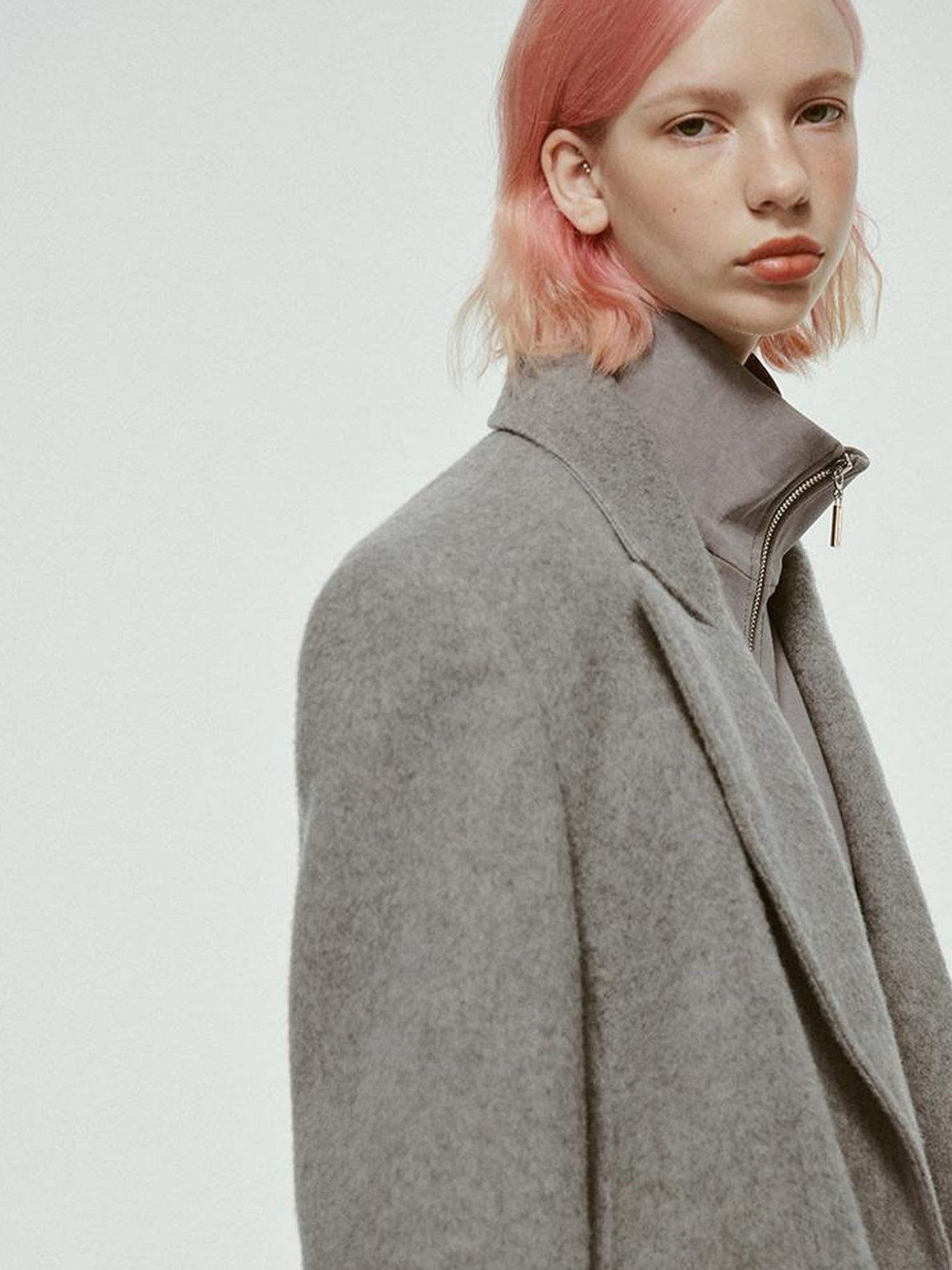 FUSSED 23aw Wool Blend Fleck Grey Notched Collar Cropped Blazer