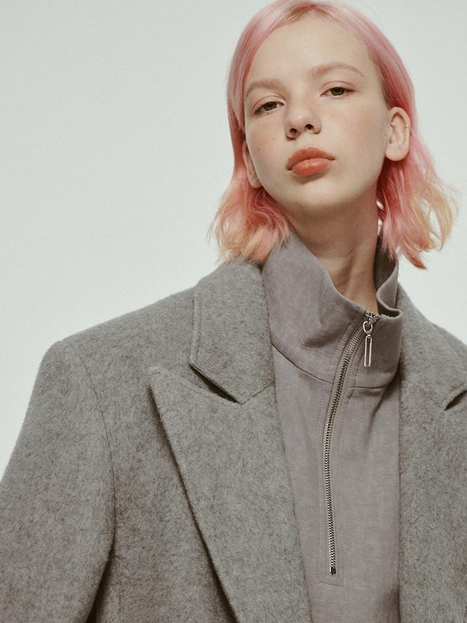 FUSSED 23aw Wool Blend Fleck Grey Notched Collar Cropped Blazer