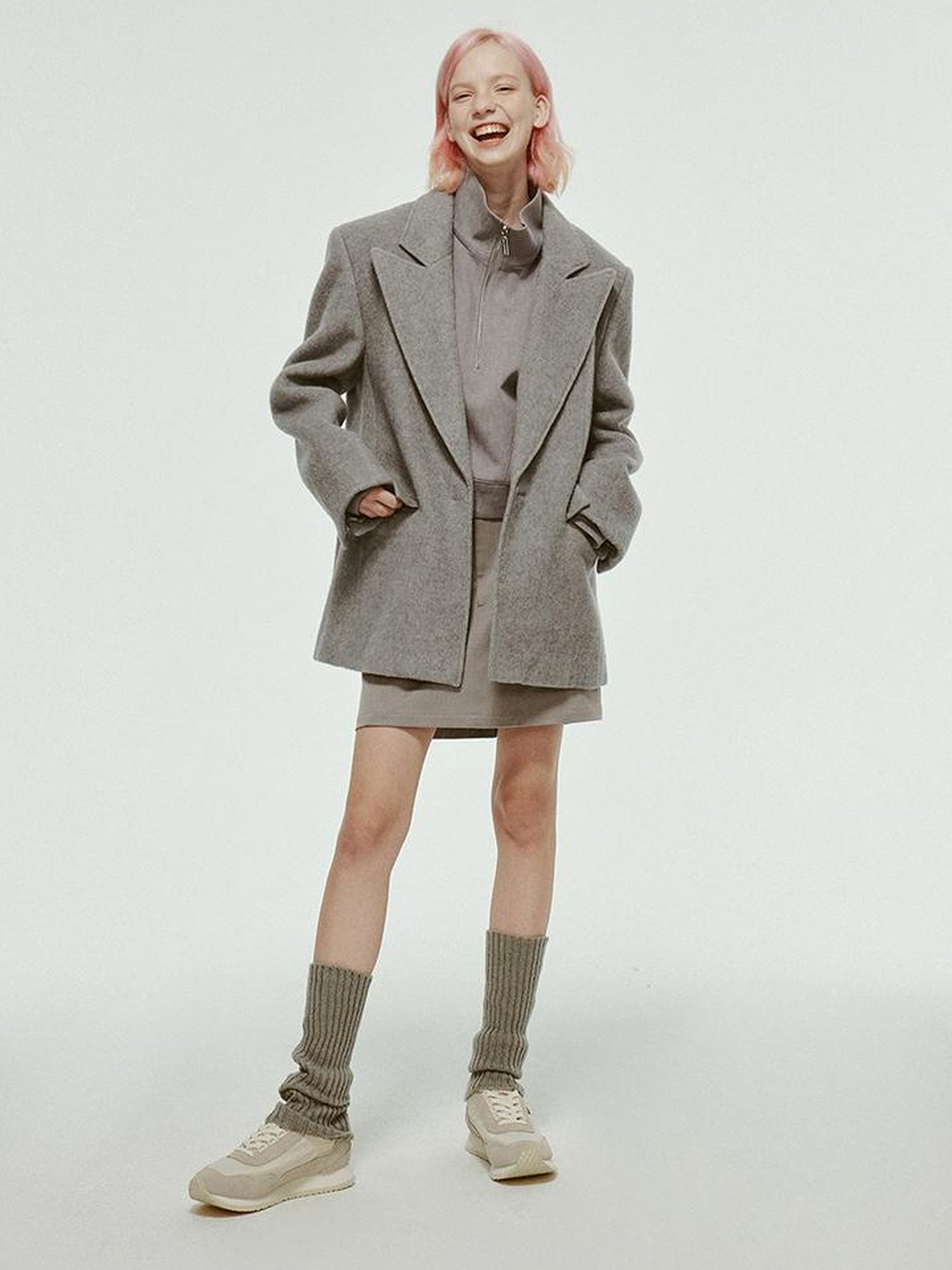 FUSSED 23aw Wool Blend Fleck Grey Notched Collar Cropped Blazer