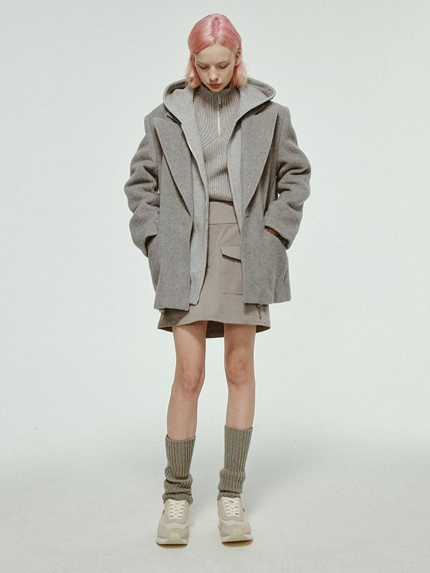 FUSSED 23aw Wool Blend Fleck Grey Notched Collar Cropped Blazer