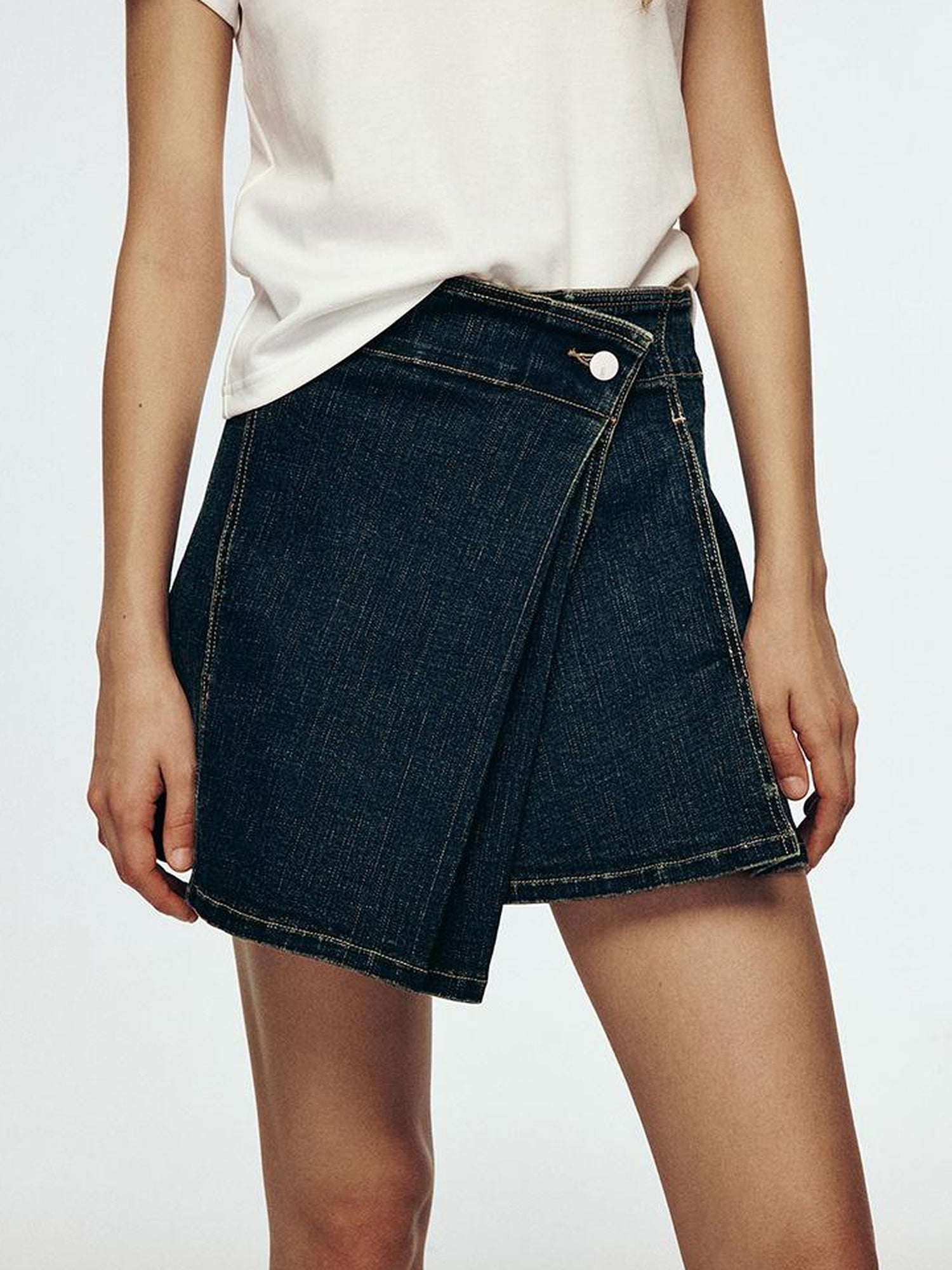 FUSSED 24 Aw High School Wash Asymmetrical Adjustable One Piece Denim Skirt