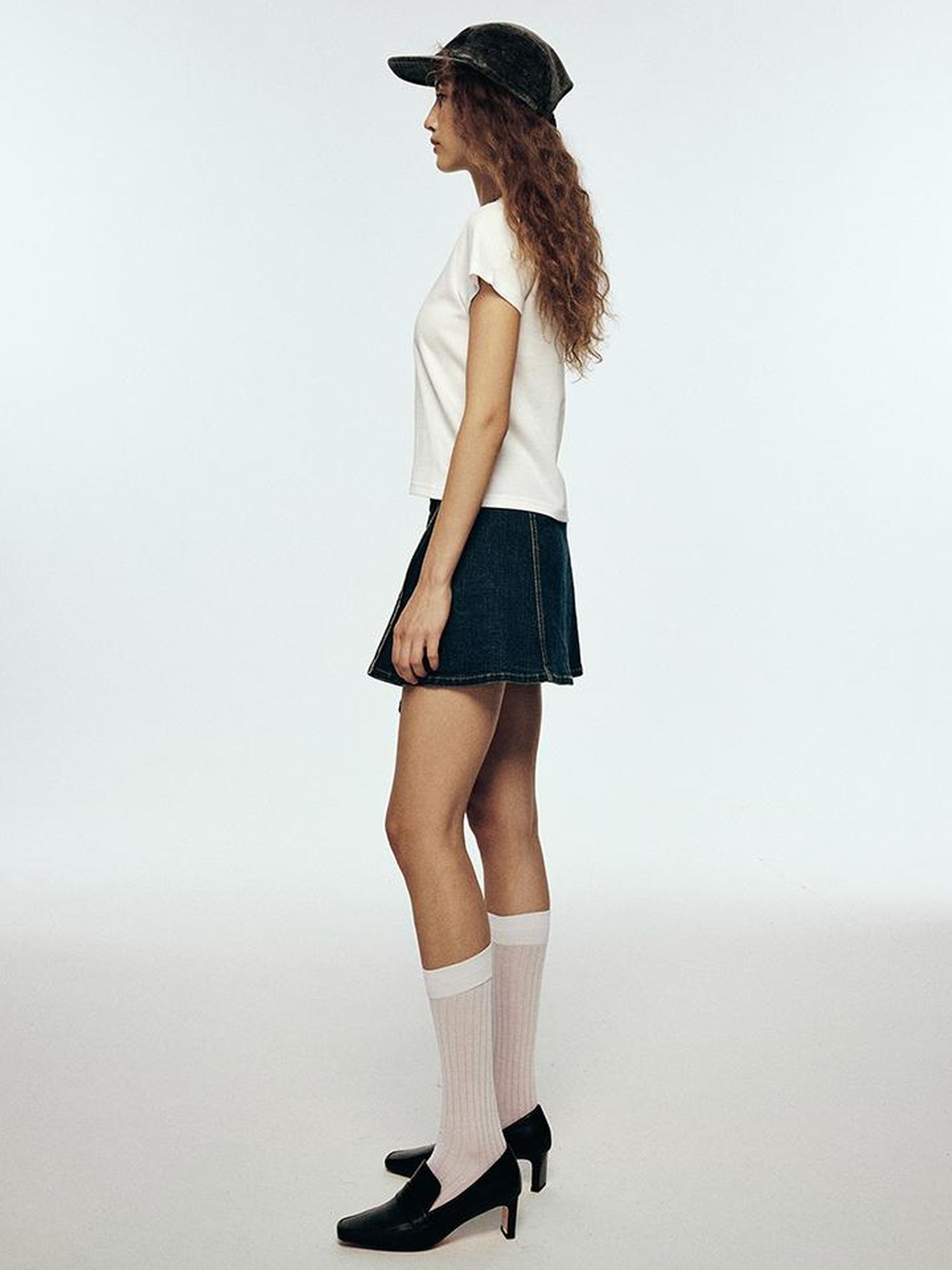 FUSSED 24 Aw High School Wash Asymmetrical Adjustable One Piece Denim Skirt