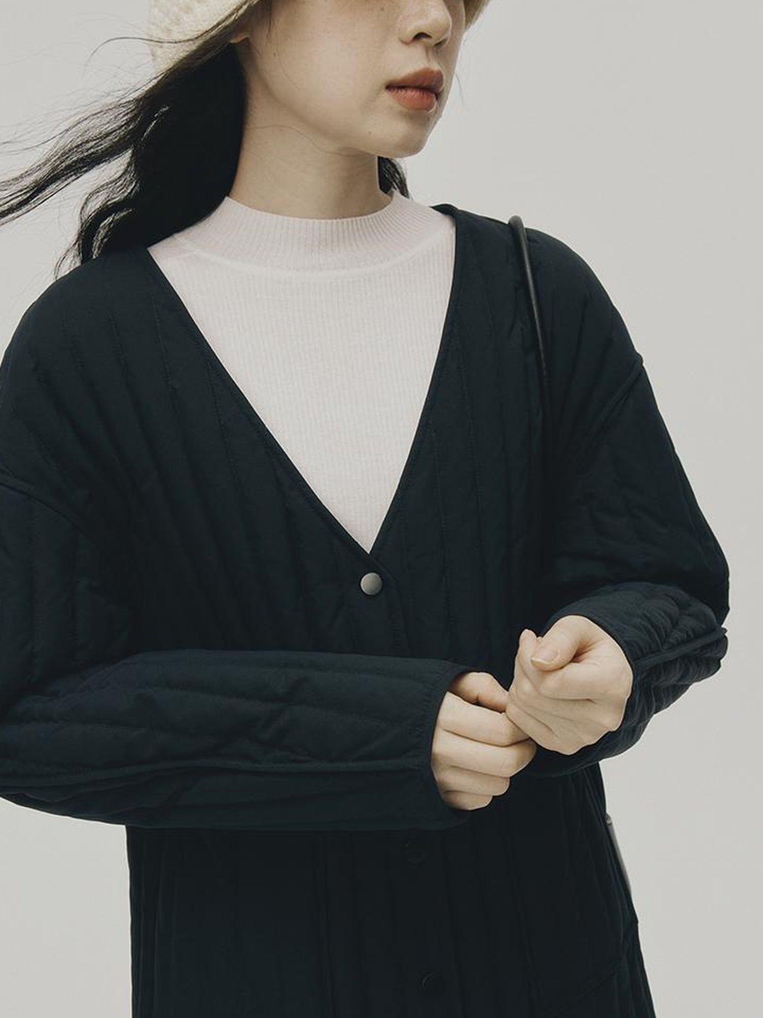 FUSSED 24aw Navy Quilted Down Coat With 90 Percent White Duck Feather