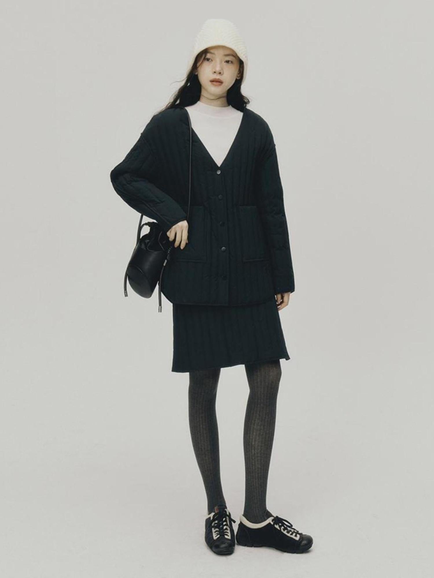 FUSSED 24aw Navy Quilted Down Coat With 90 Percent White Duck Feather