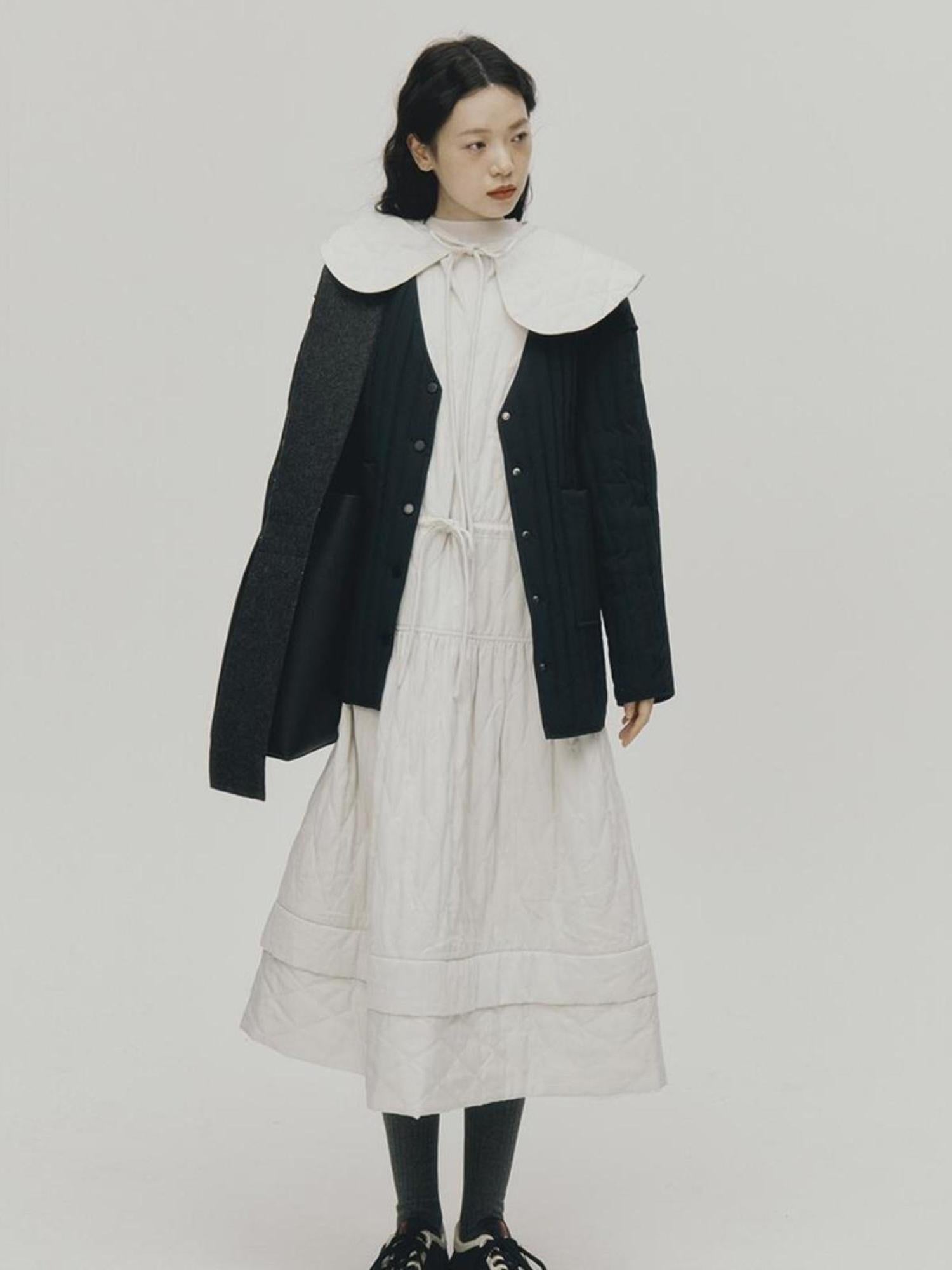 FUSSED 24aw Navy Quilted Down Coat With 90 Percent White Duck Feather