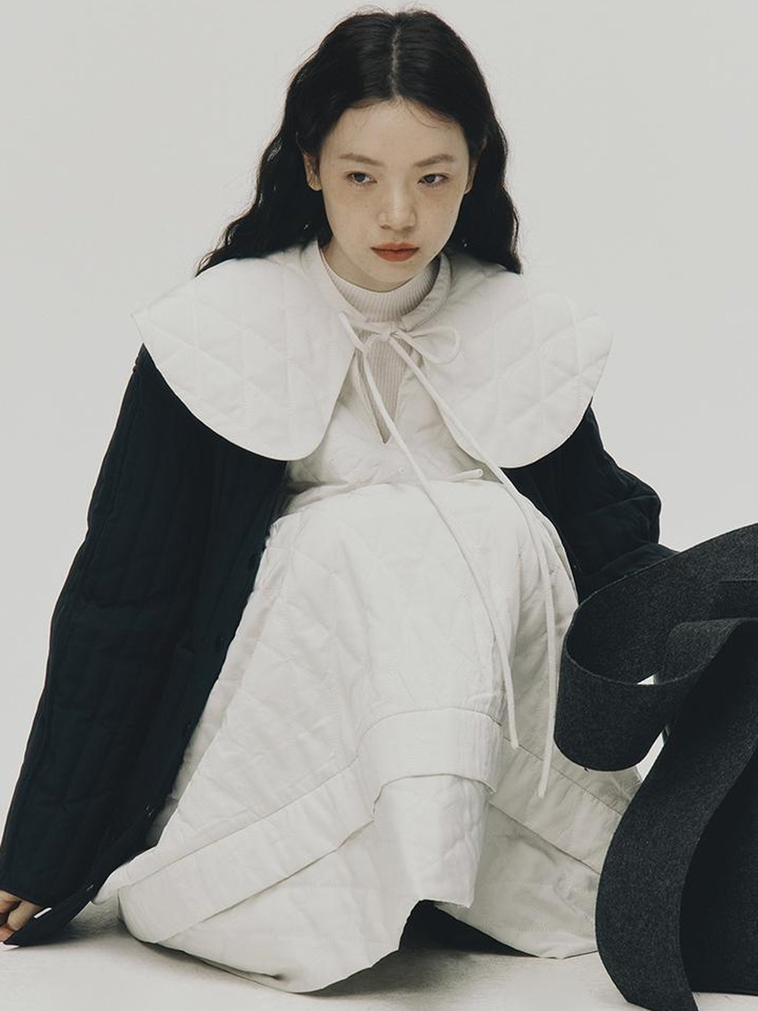 FUSSED 24aw Navy Quilted Down Coat With 90 Percent White Duck Feather