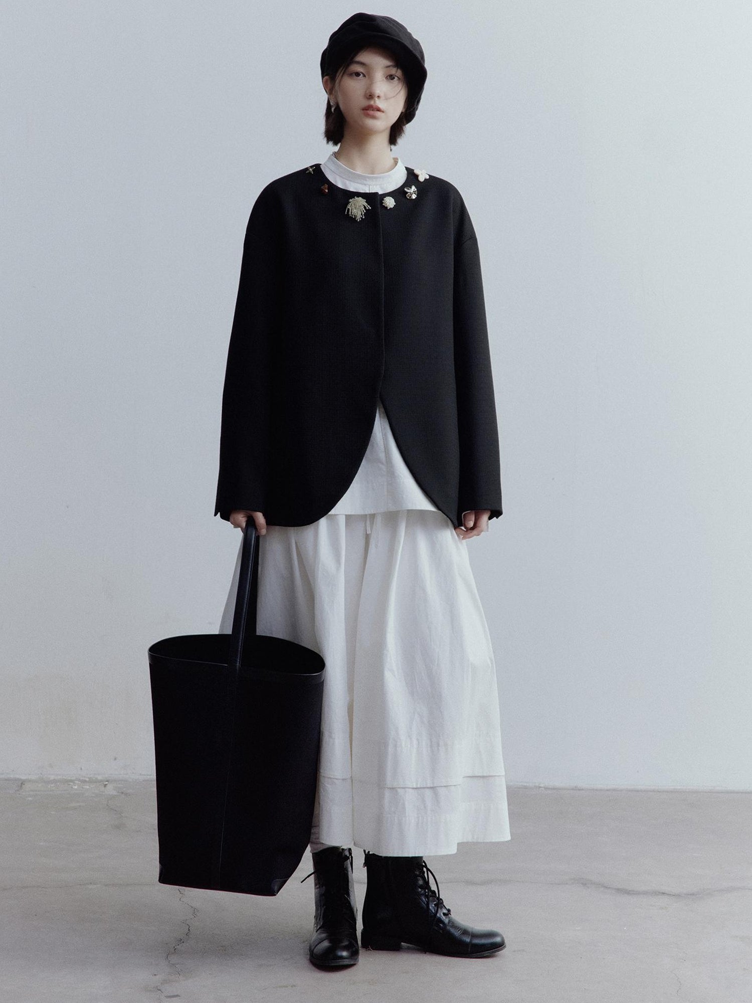 FUSSED A Line Tiered Cotton Midi Skirt with Drawstring Waist