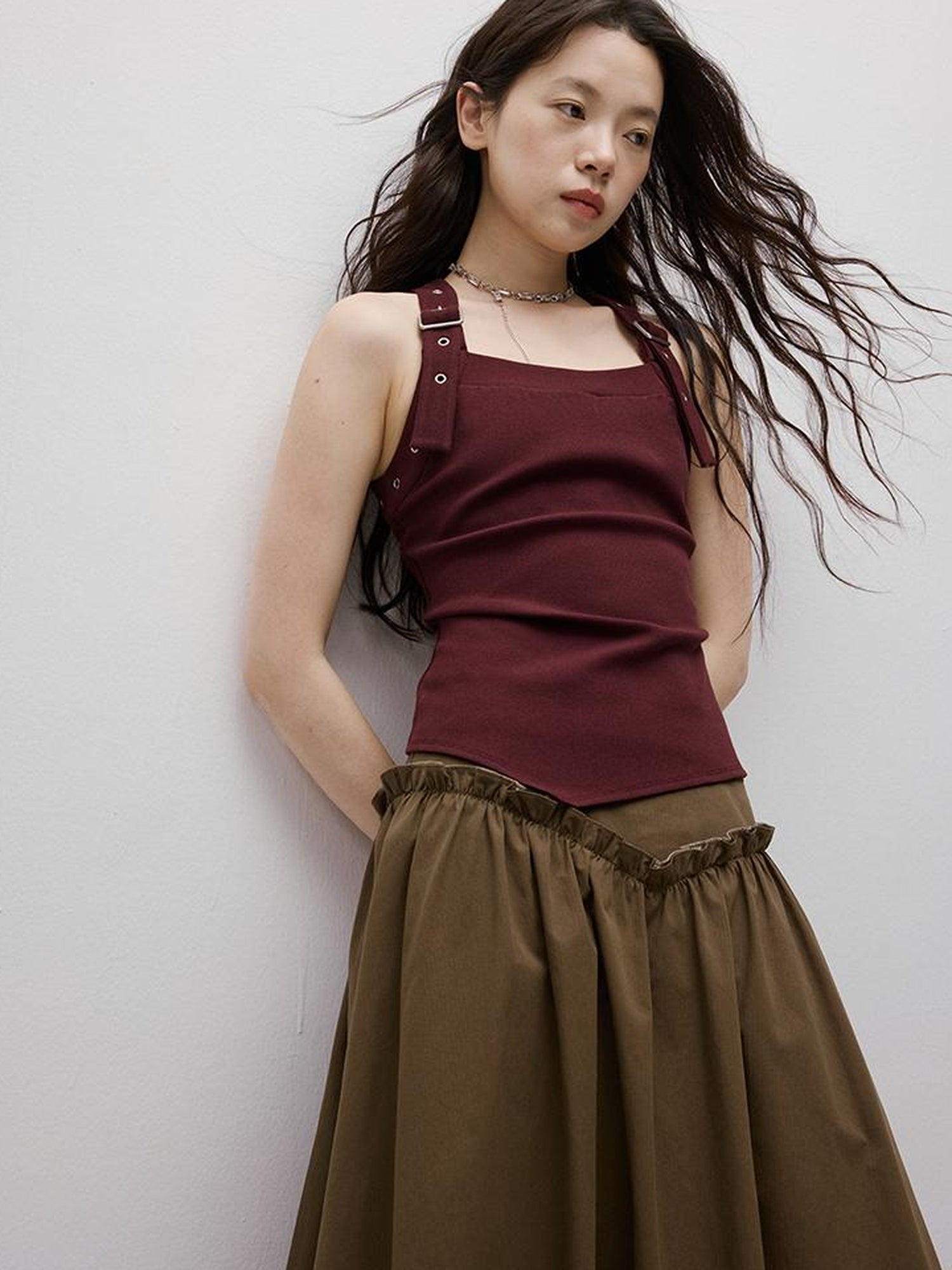 FUSSED Adjustable Slim Fit Ribbed Vest With Asymmetric Hem