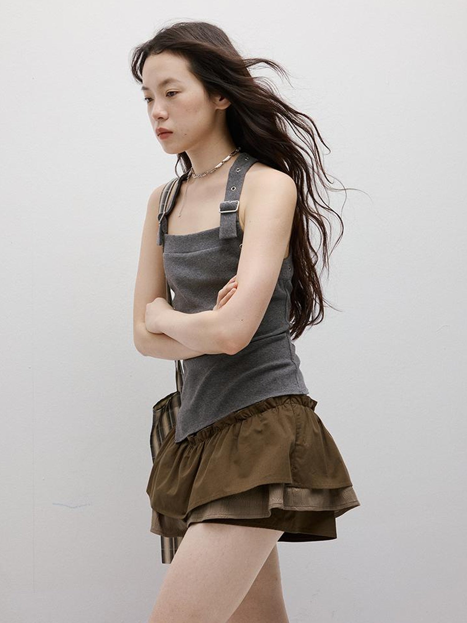 FUSSED Adjustable Slim Fit Ribbed Vest With Asymmetric Hem