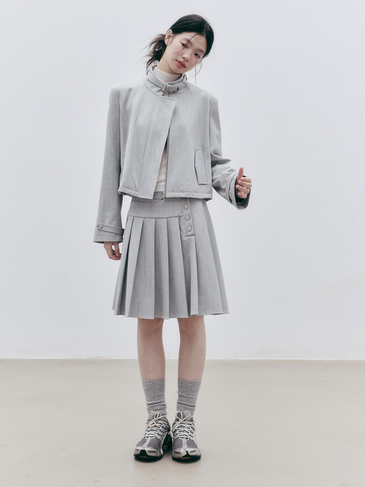 FUSSED Agate Grey Wool Blend Structured Batwing Women&