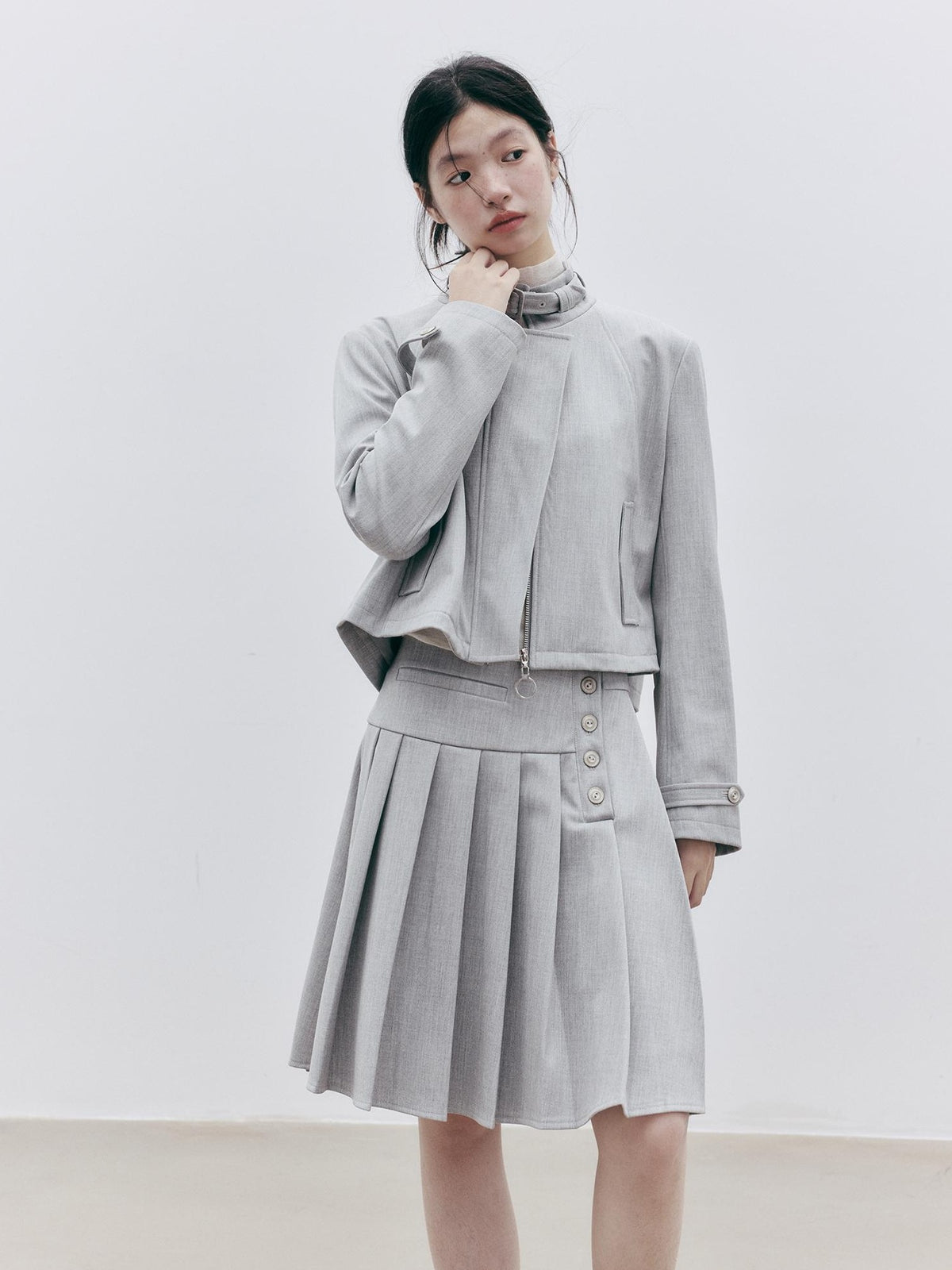 FUSSED Agate Grey Wool Blend Structured Batwing Women&