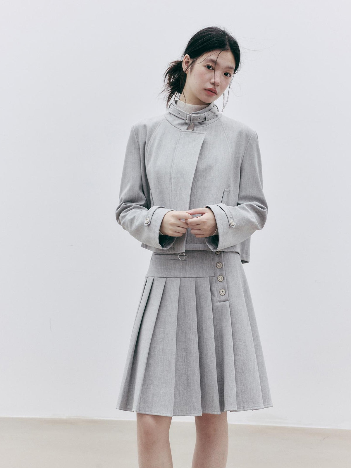 FUSSED Agate Grey Wool Blend Structured Batwing Women&