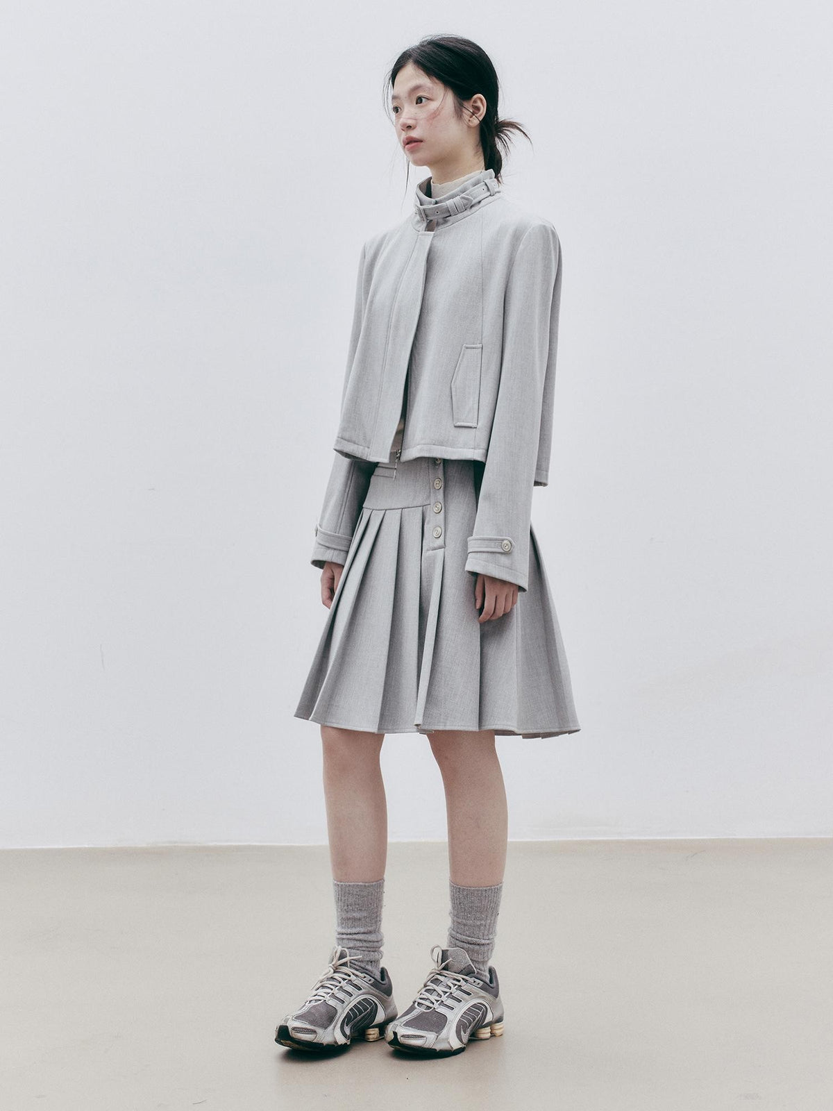 FUSSED Agate Grey Wool Blend Structured Batwing Women&