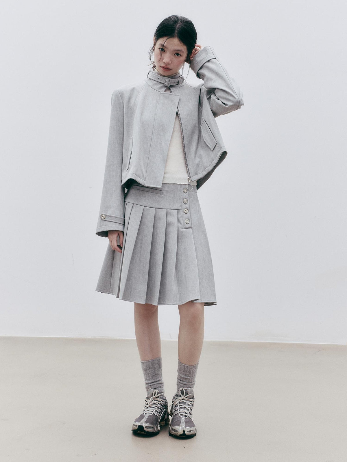 FUSSED Agate Grey Wool Blend Structured Batwing Women&