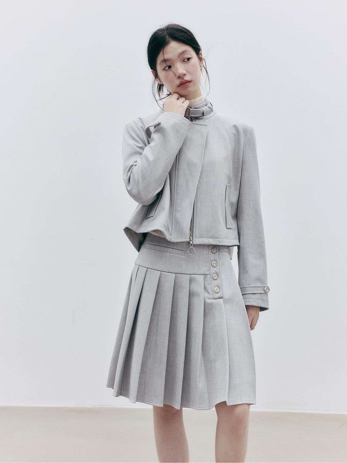 FUSSED Agate Grey Wool Blend Structured Batwing Women&