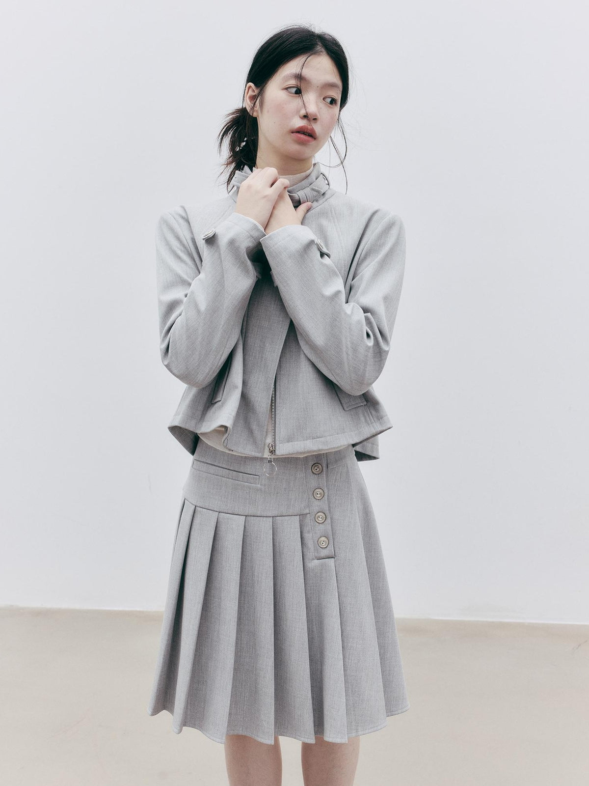 FUSSED Agate Grey Wool Blend Structured Batwing Women&