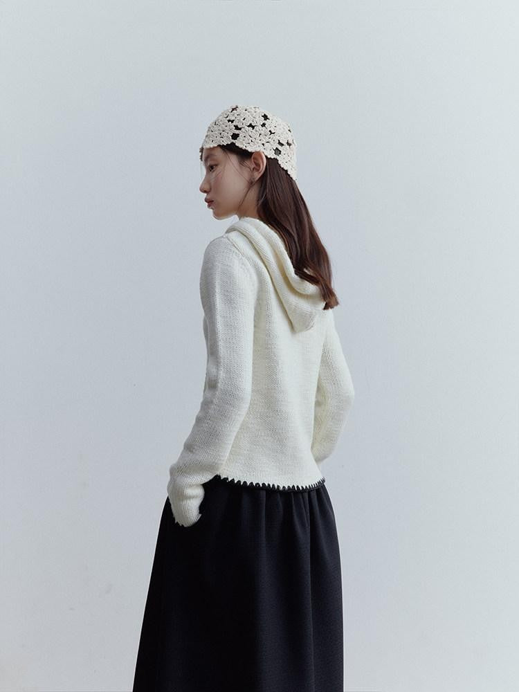 FUSSED Almond Cream Contrast Shell Embroidery Hooded Zippered Women&