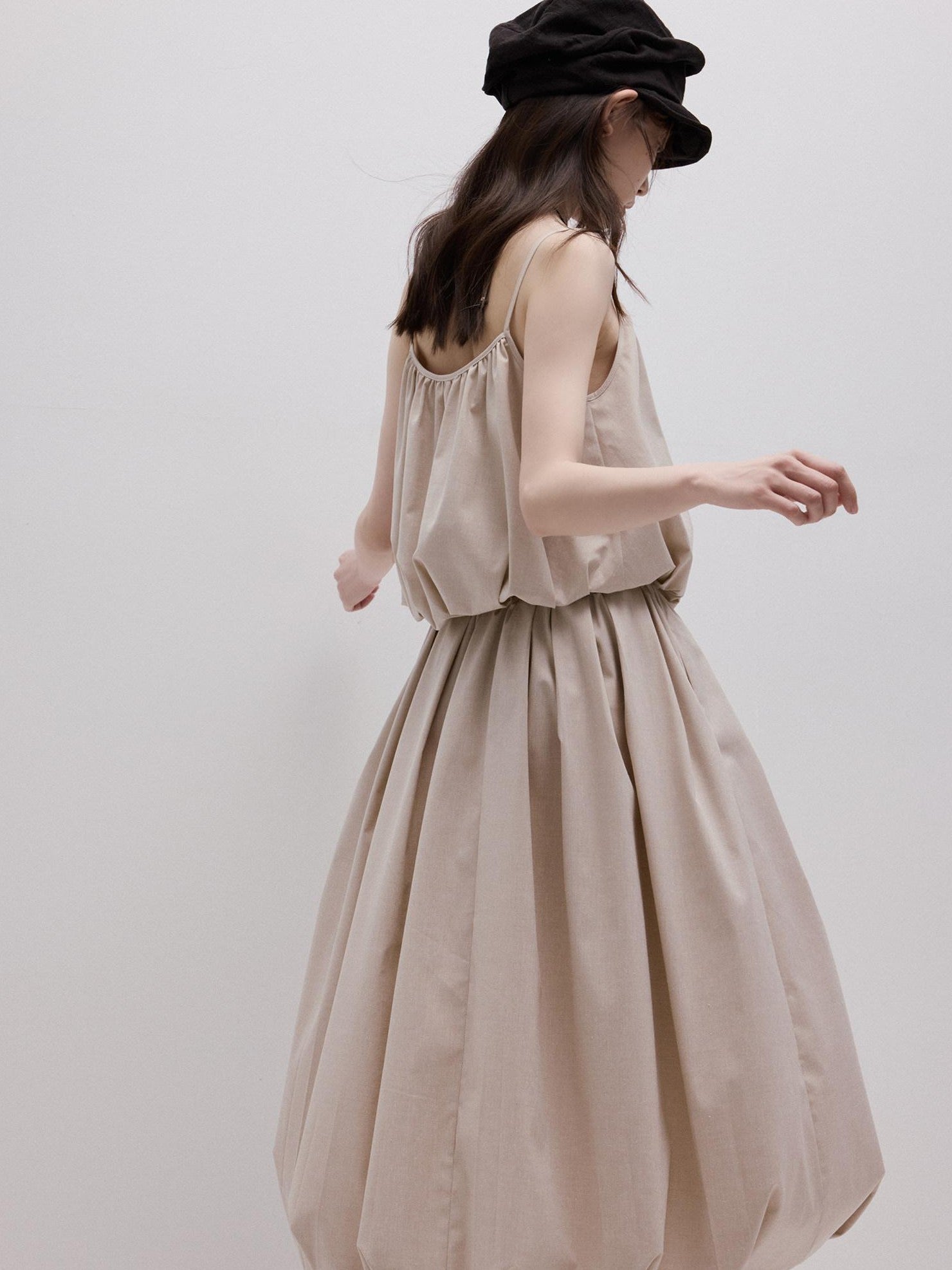 FUSSED Apricot Gray Irregular Pleated Bubble A Line Women&