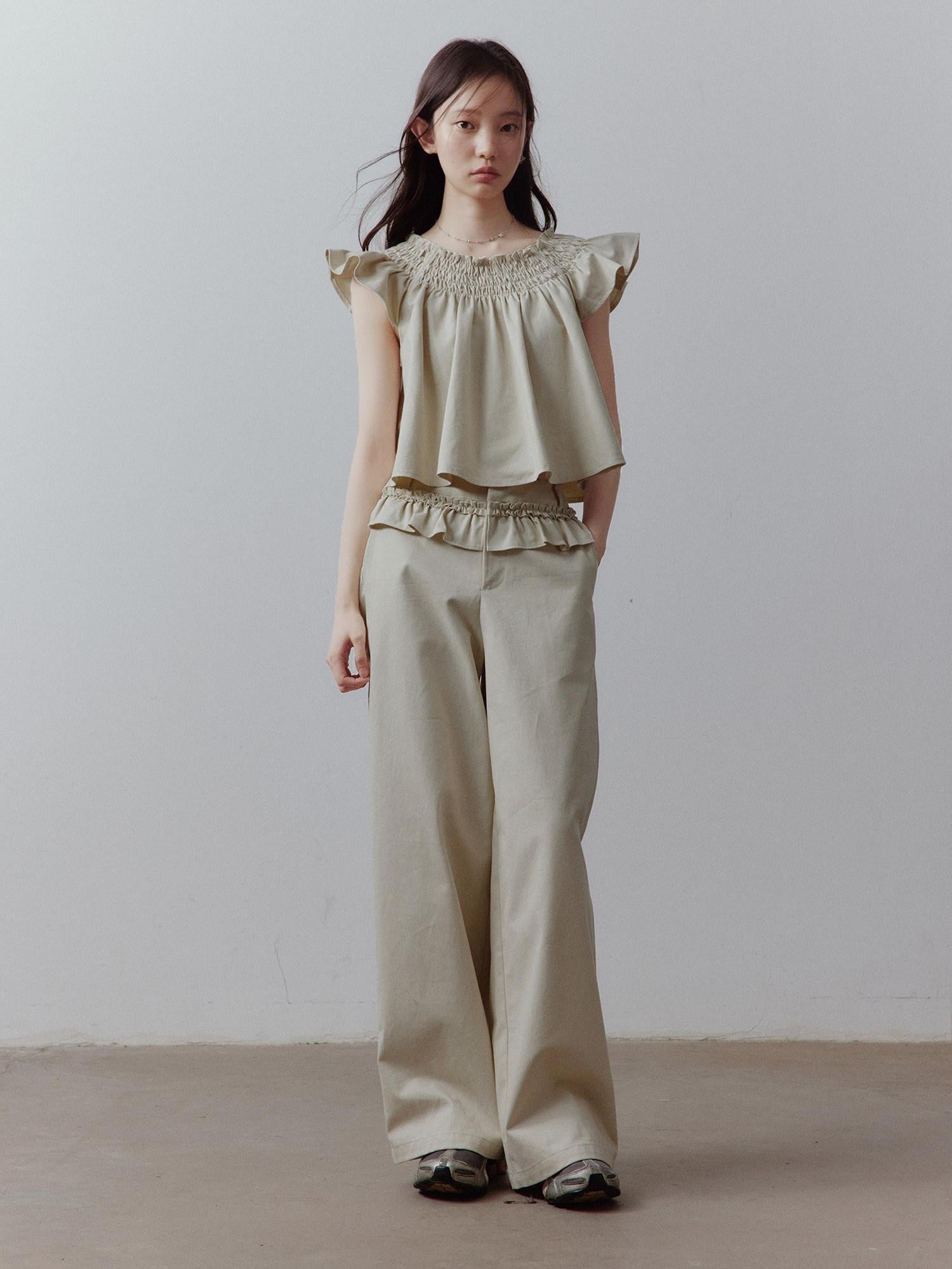 FUSSED Apricot Gray Layered Patchwork Pockets Low Waist Women&