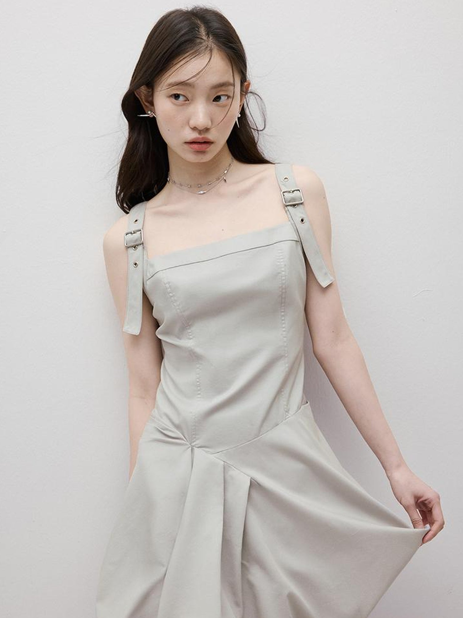FUSSED Asymmetric Bubble Hem Deconstructed Space Gray Dress