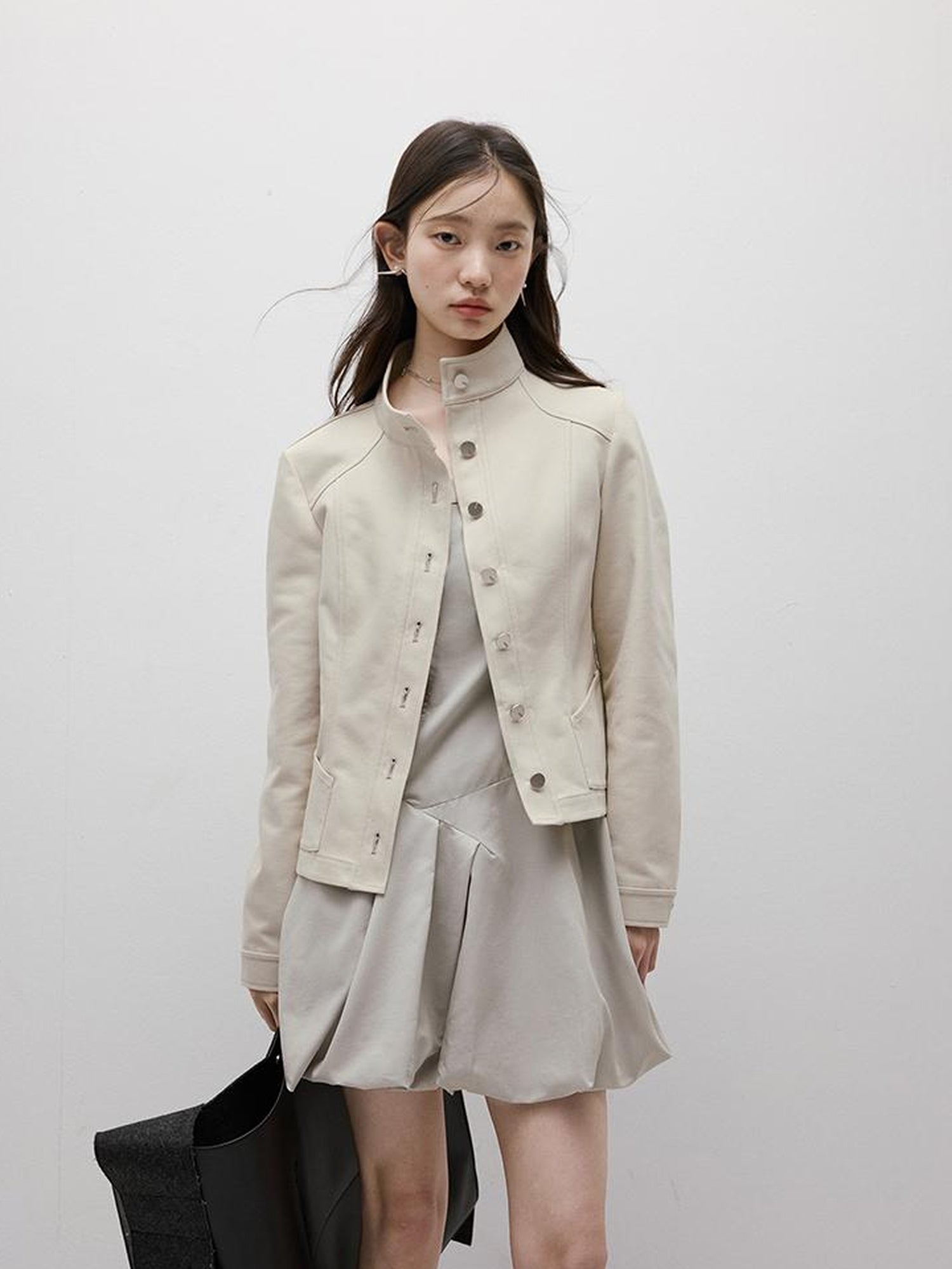 FUSSED Asymmetric Bubble Hem Deconstructed Space Gray Dress