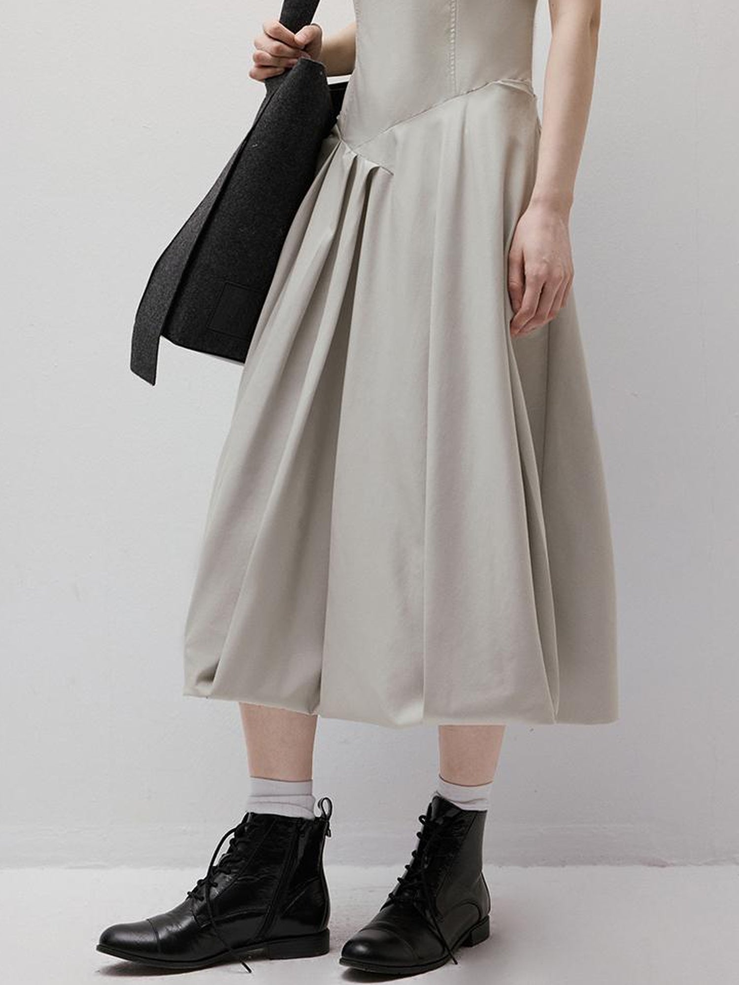 FUSSED Asymmetric Bubble Hem Deconstructed Space Gray Dress