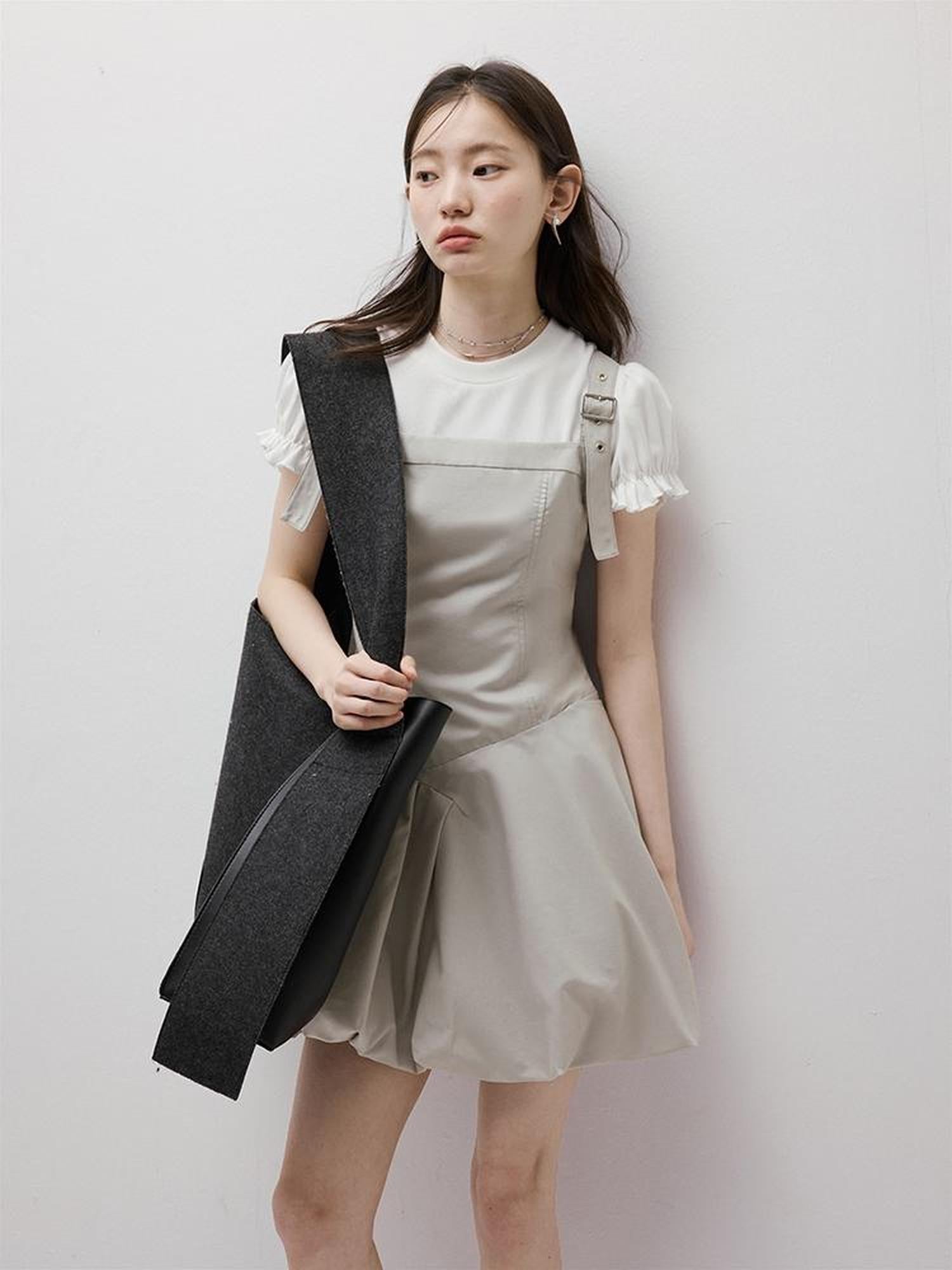 FUSSED Asymmetric Bubble Hem Deconstructed Space Gray Dress