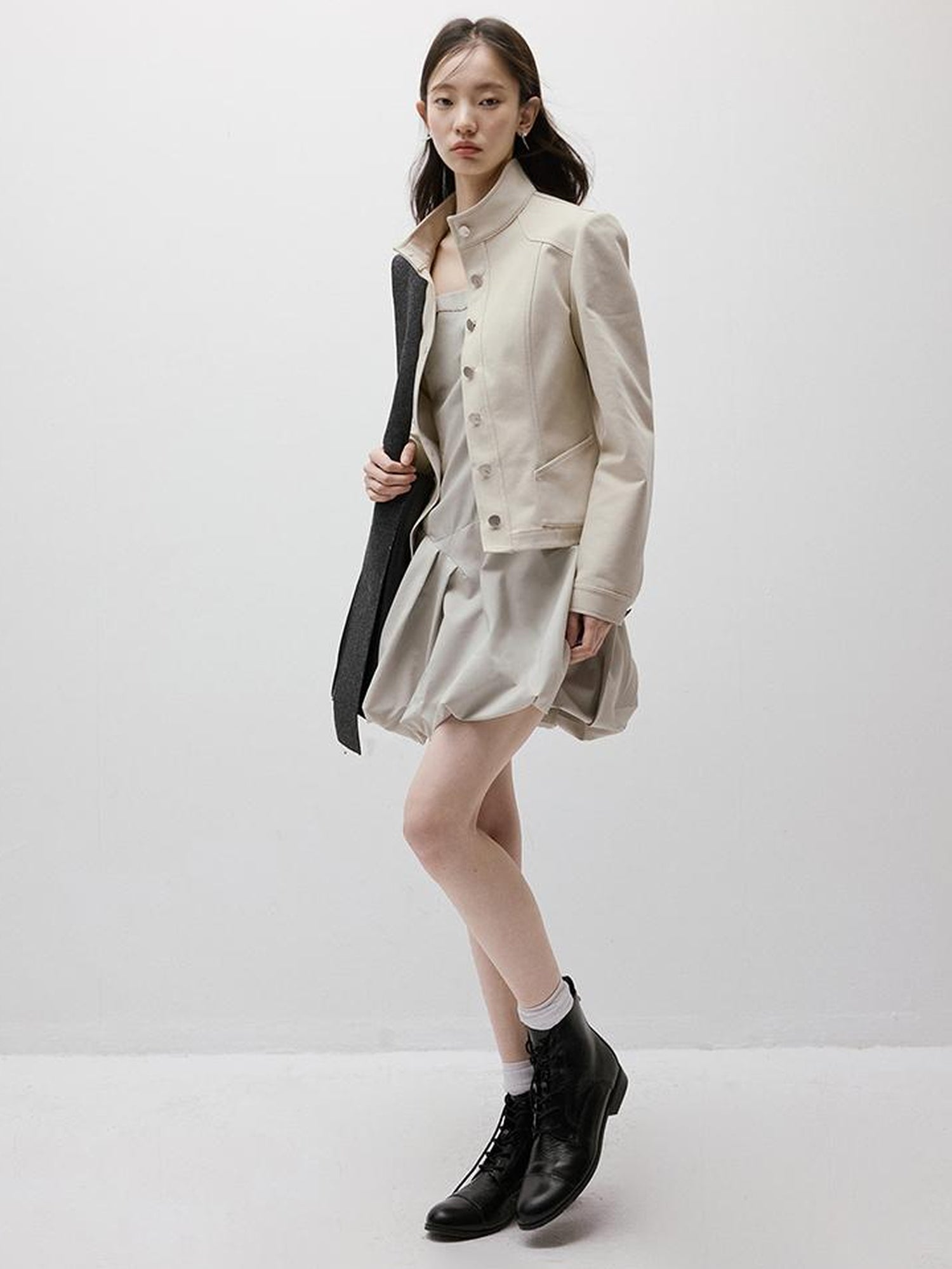 FUSSED Asymmetric Bubble Hem Deconstructed Space Gray Dress