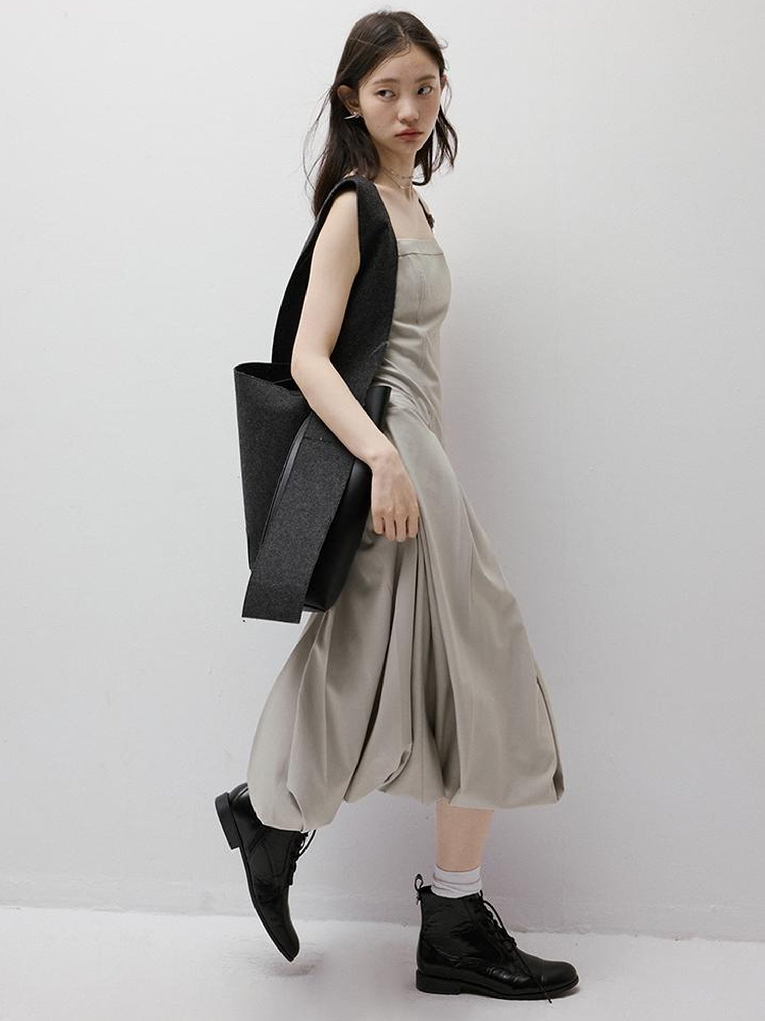 FUSSED Asymmetric Bubble Hem Deconstructed Space Gray Dress