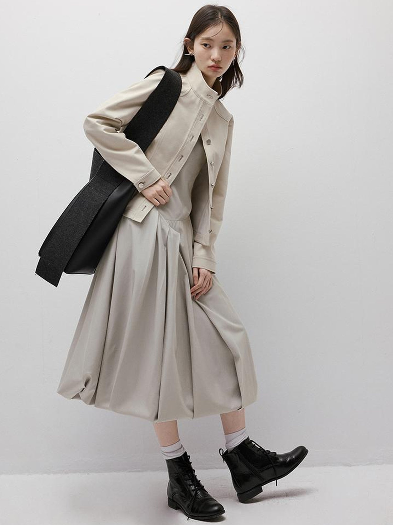 FUSSED Asymmetric Bubble Hem Deconstructed Space Gray Dress