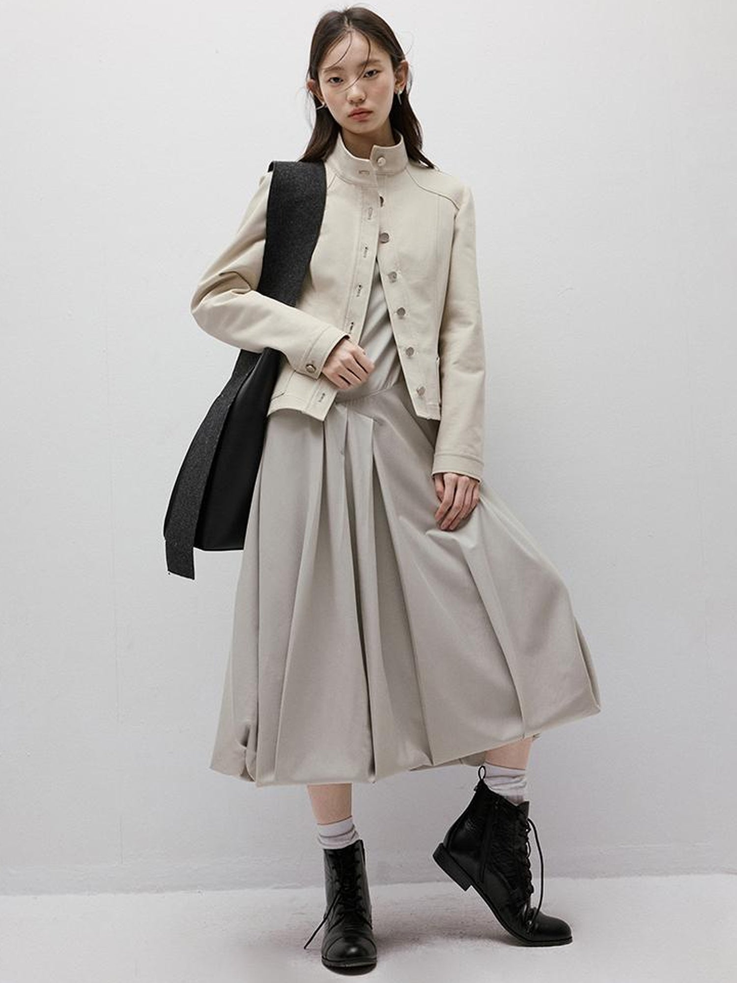 FUSSED Asymmetric Bubble Hem Deconstructed Space Gray Dress