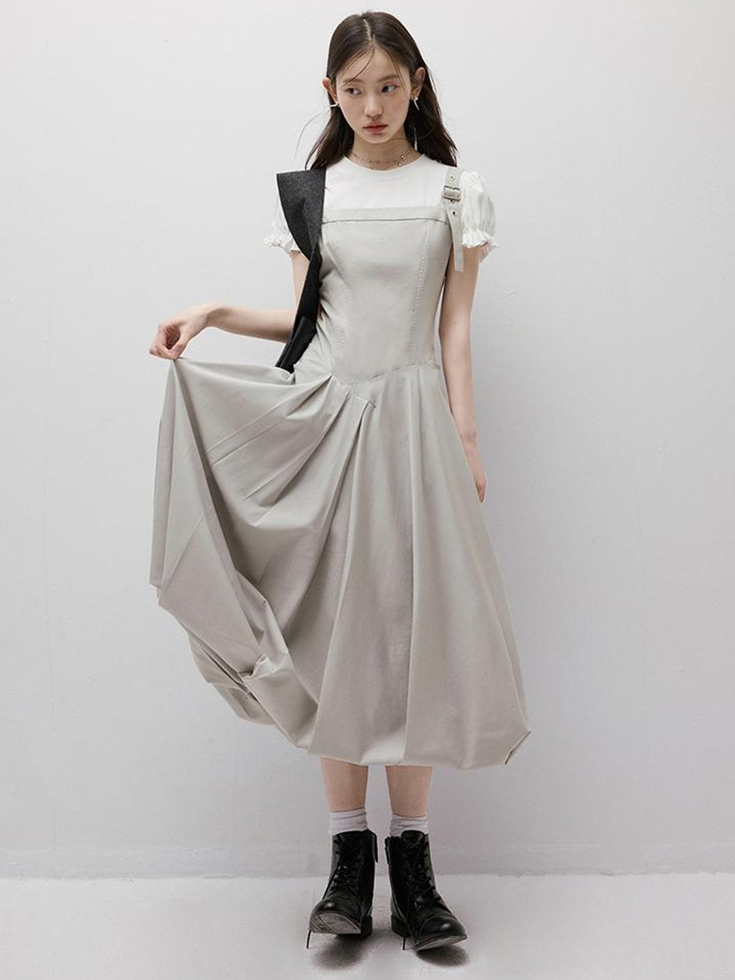 FUSSED Asymmetric Bubble Hem Deconstructed Space Gray Dress