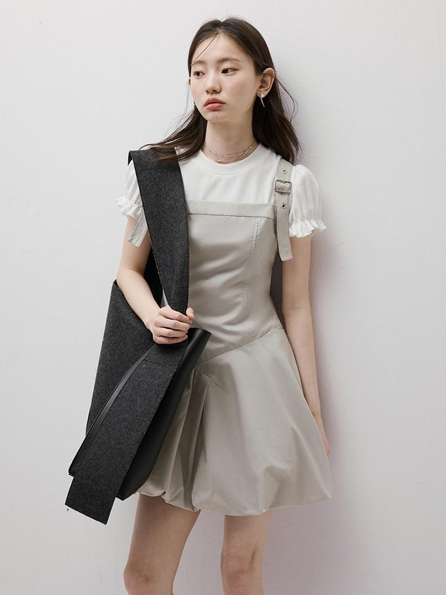 FUSSED Asymmetric Bubble Hem Deconstructed Space Gray Dress