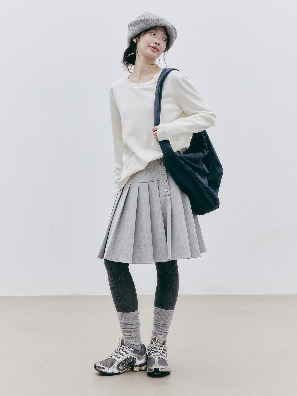 FUSSED Asymmetric Pleated Wool Midi Skirts Women&