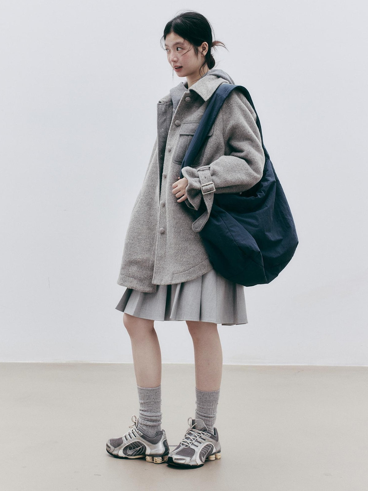 FUSSED Asymmetric Pleated Wool Midi Skirts Women&