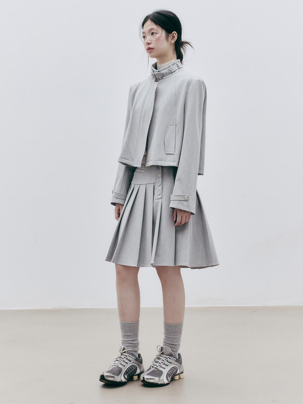 FUSSED Asymmetric Pleated Wool Midi Skirts Women&