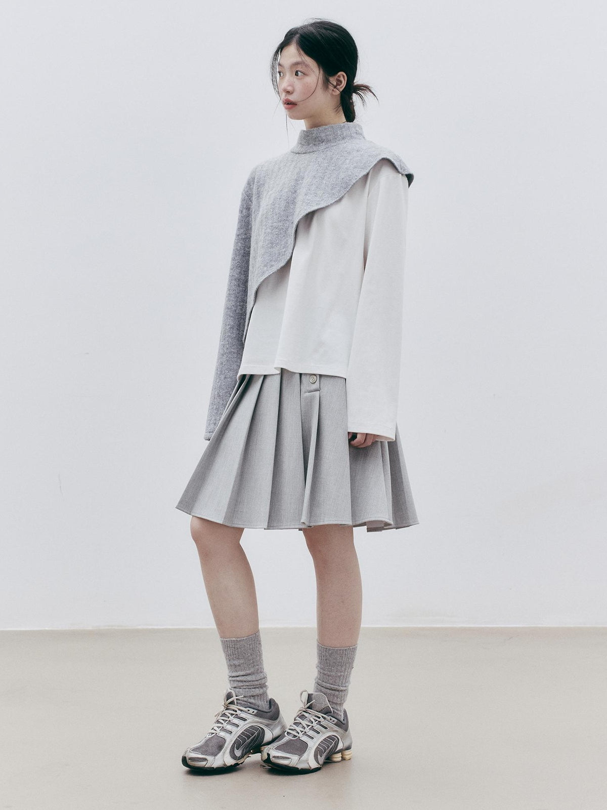 FUSSED Asymmetric Pleated Wool Midi Skirts Women&