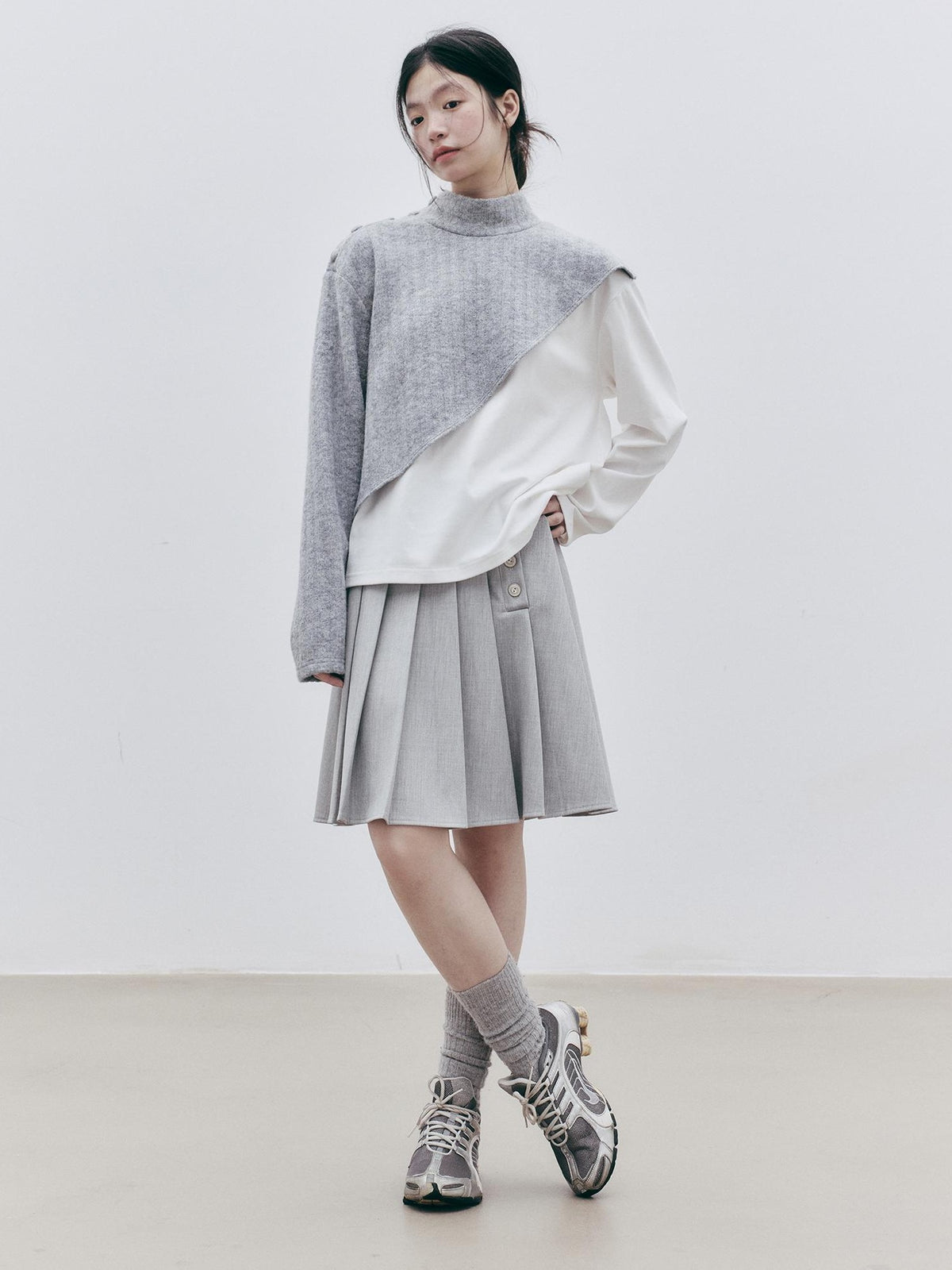 FUSSED Asymmetric Pleated Wool Midi Skirts Women&