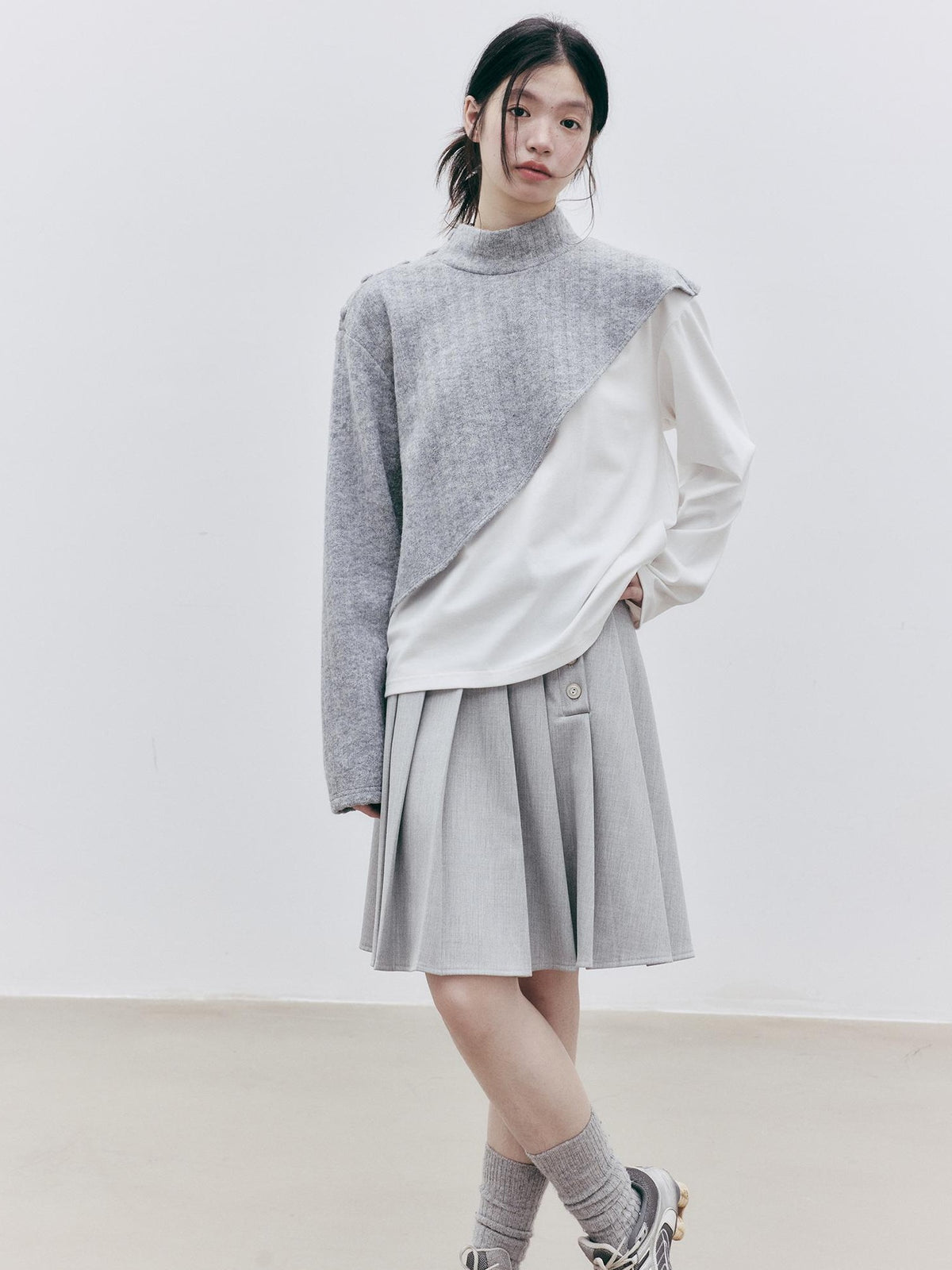 FUSSED Asymmetric Pleated Wool Midi Skirts Women&
