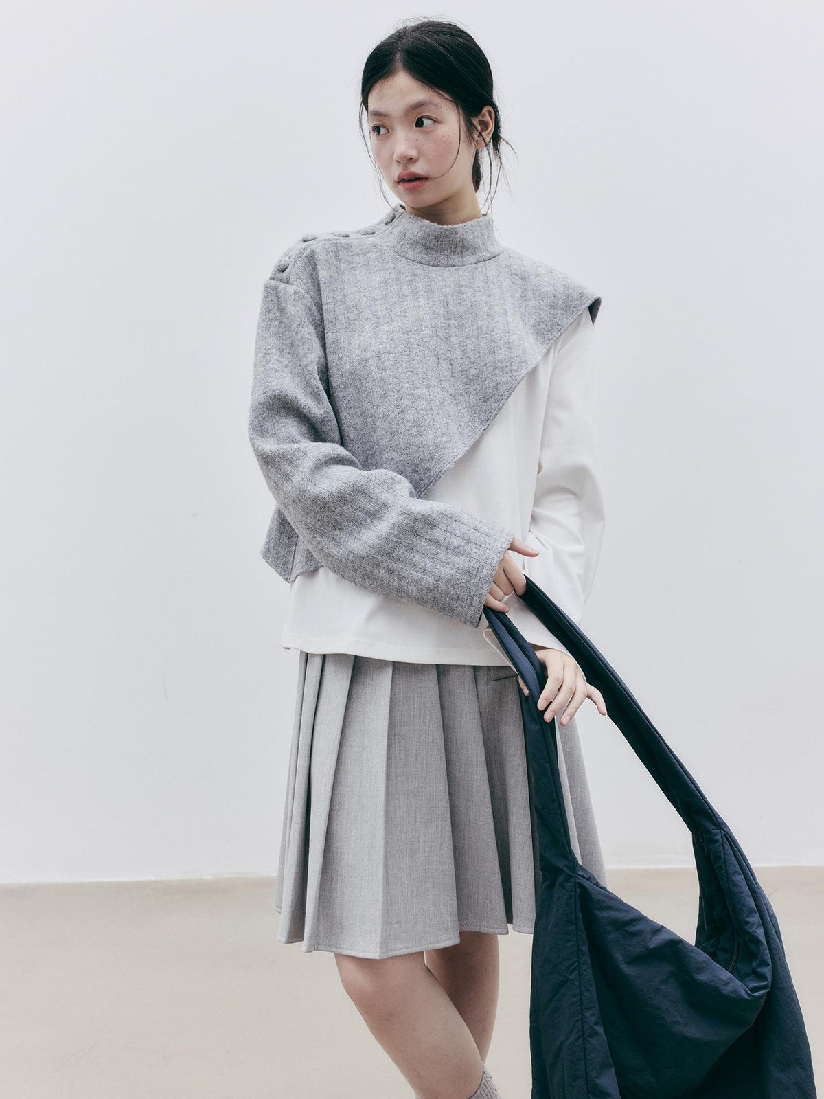 FUSSED Asymmetric Pleated Wool Midi Skirts Women&