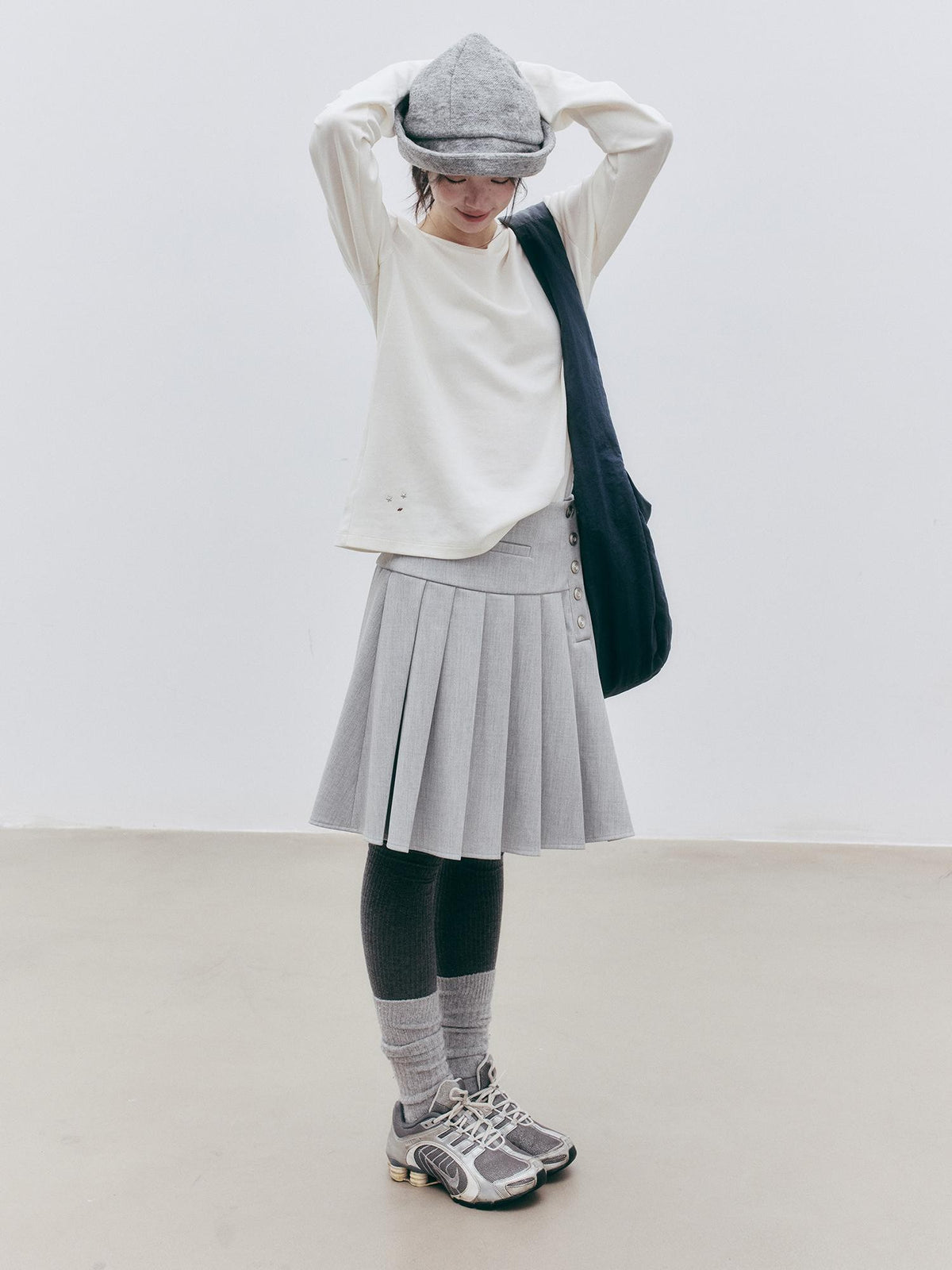 FUSSED Asymmetric Pleated Wool Midi Skirts Women&