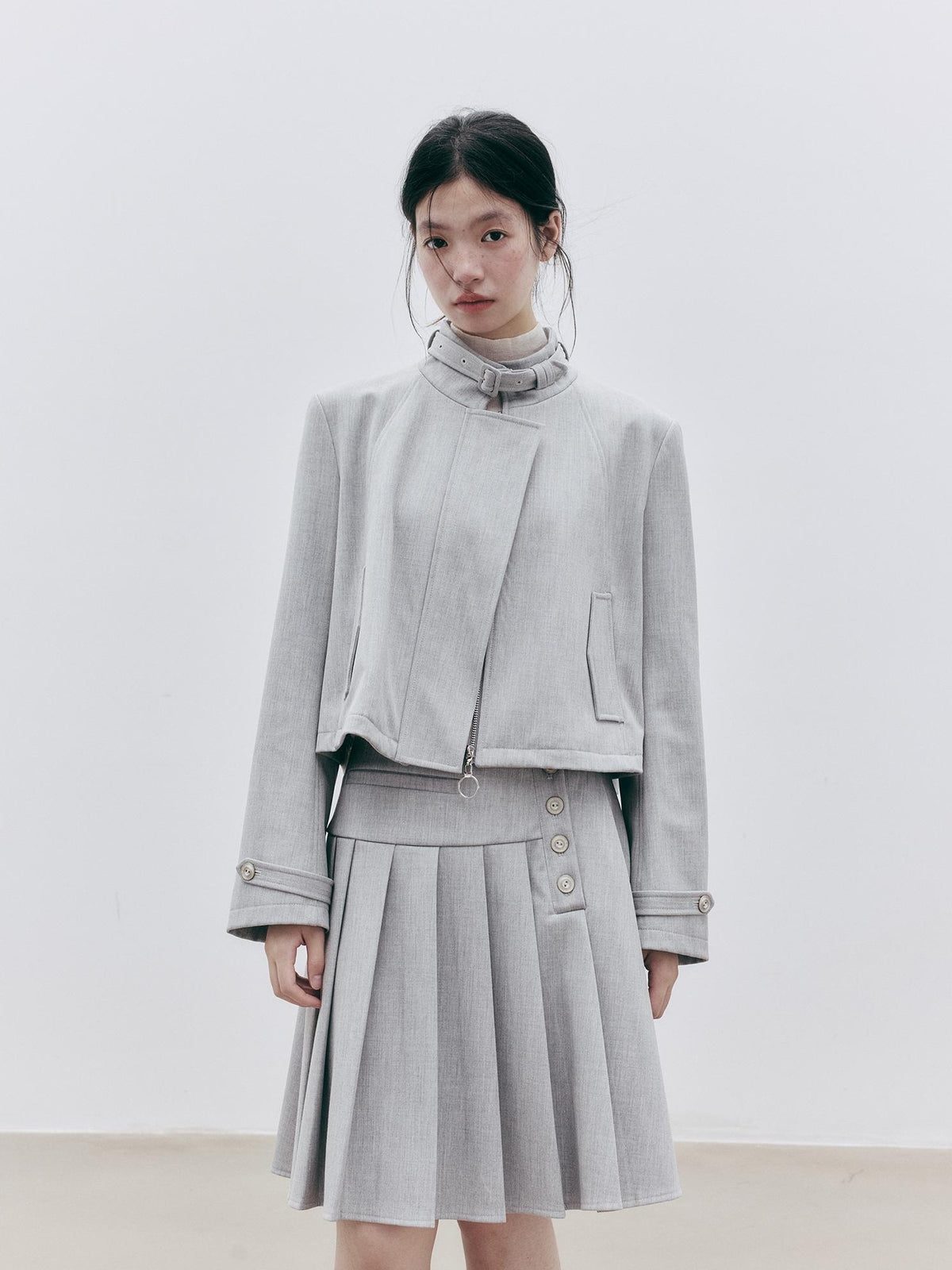 FUSSED Asymmetric Pleated Wool Midi Skirts Women&