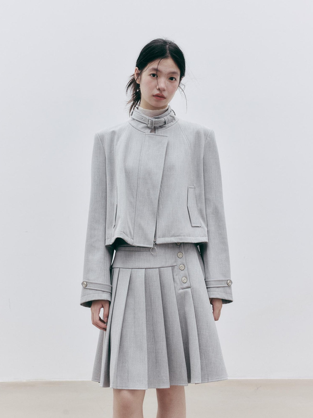 FUSSED Asymmetric Pleated Wool Midi Skirts Women&