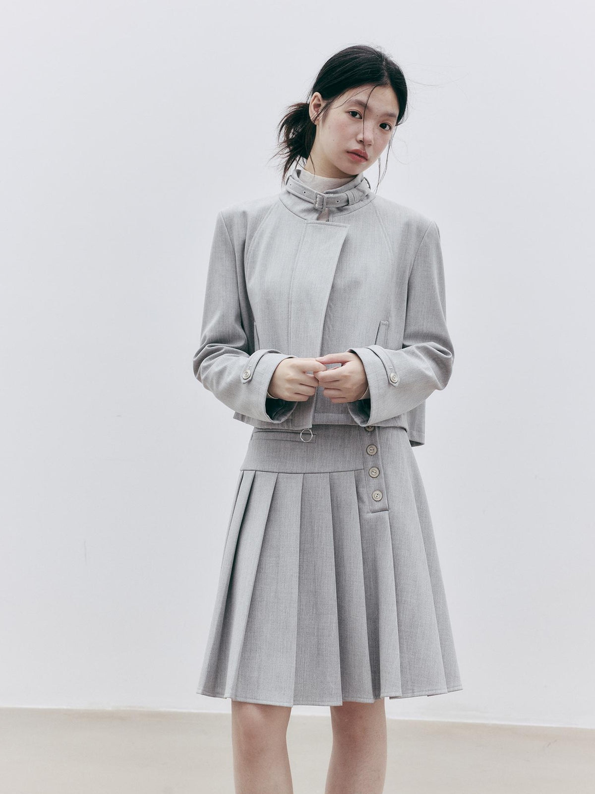 FUSSED Asymmetric Pleated Wool Midi Skirts Women&