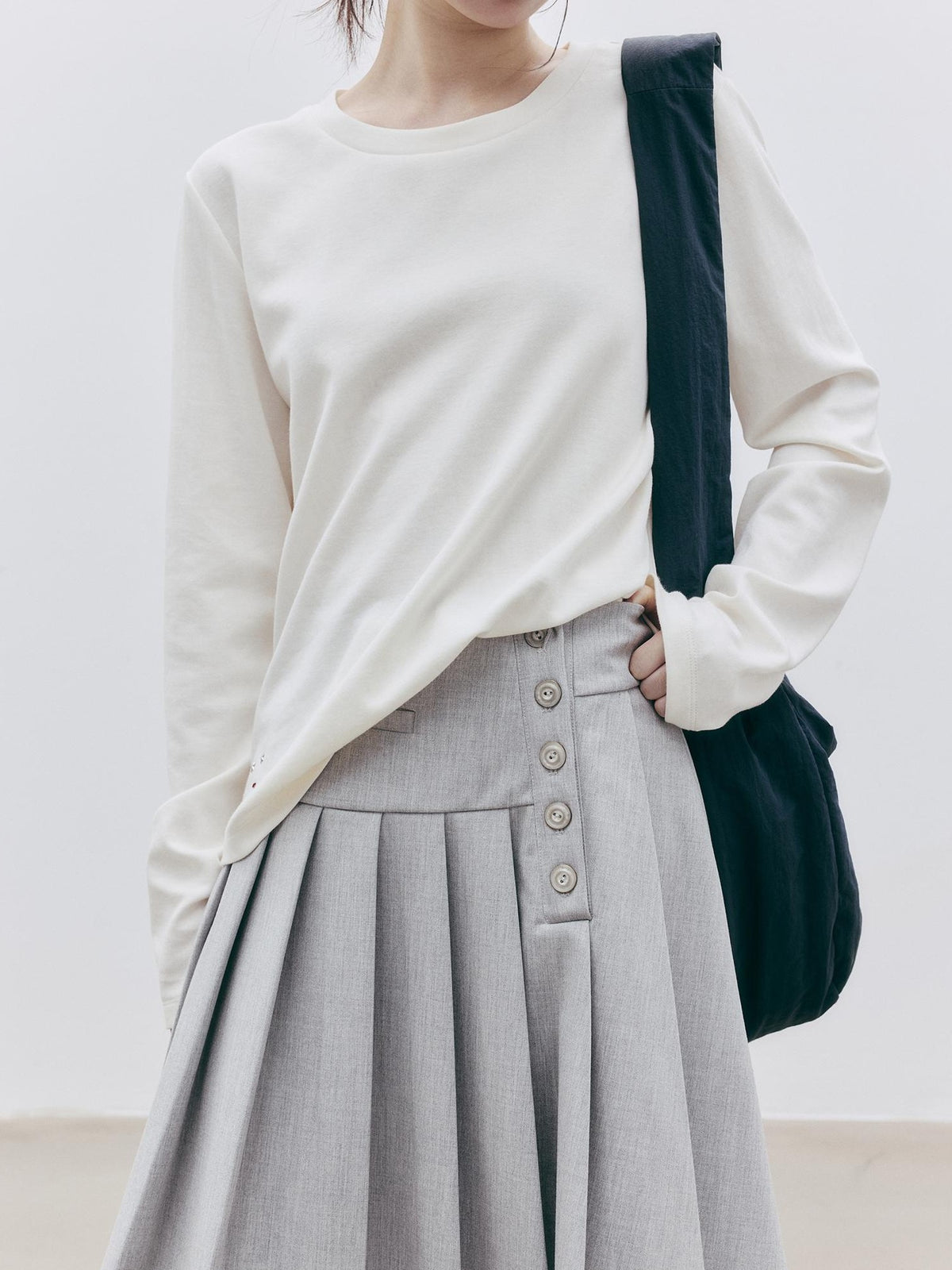 FUSSED Asymmetric Pleated Wool Midi Skirts Women&