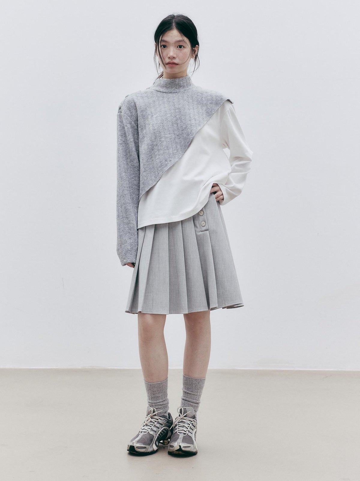 FUSSED Asymmetric Pleated Wool Midi Skirts Women&