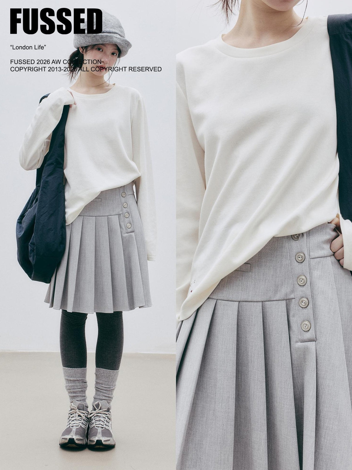 FUSSED Asymmetric Pleated Wool Midi Skirts Women&