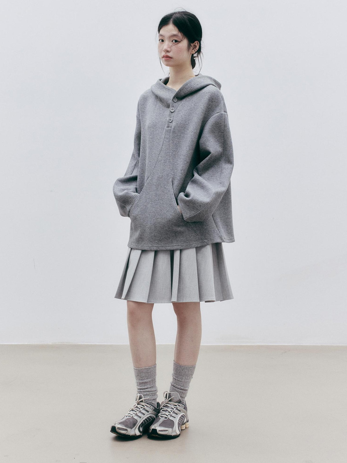 FUSSED Asymmetric Pleated Wool Midi Skirts Women&