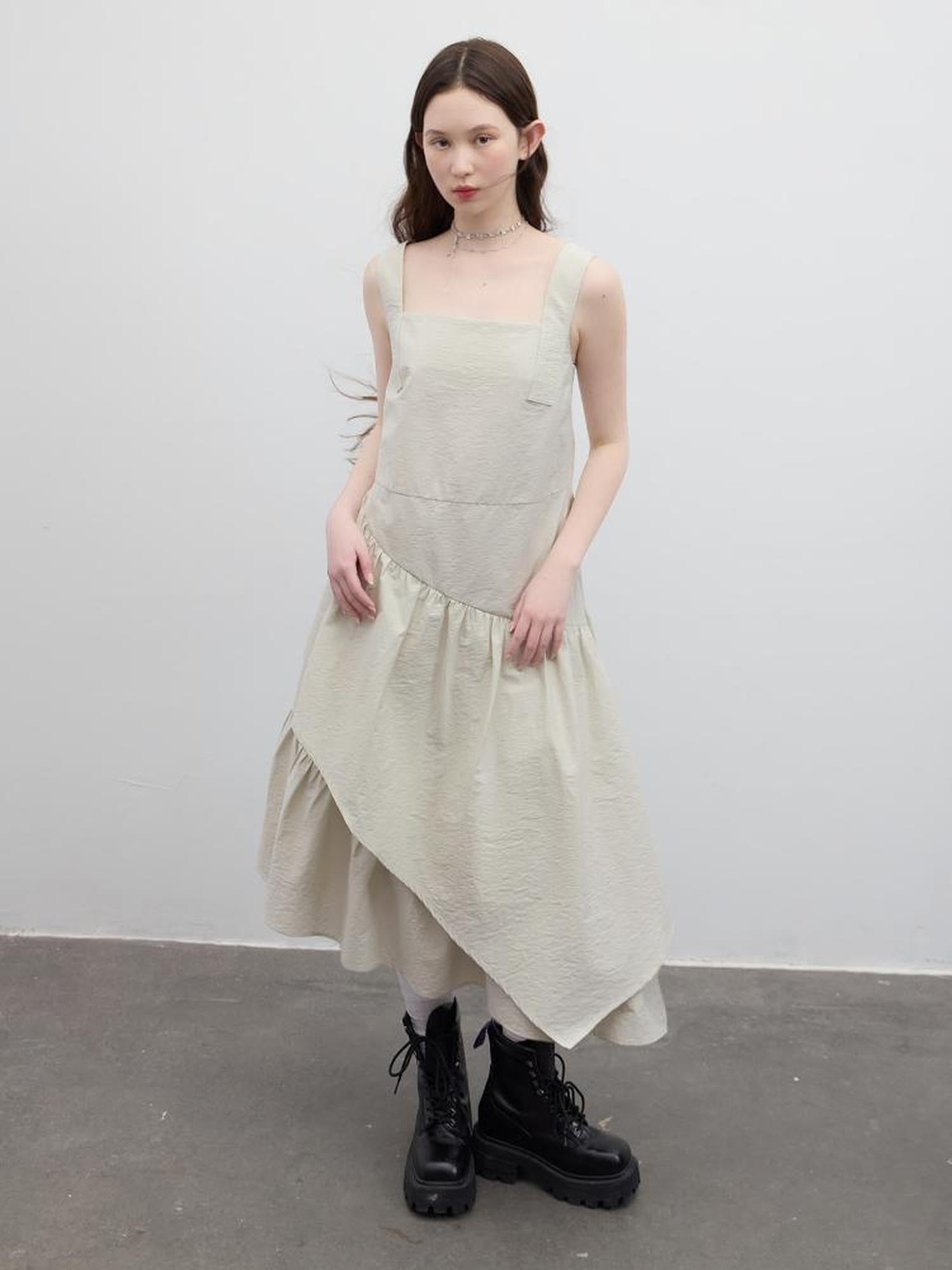 FUSSED Asymmetric Sage Green Tiered Midi Dress V-neck T-shirt Long Sleeve